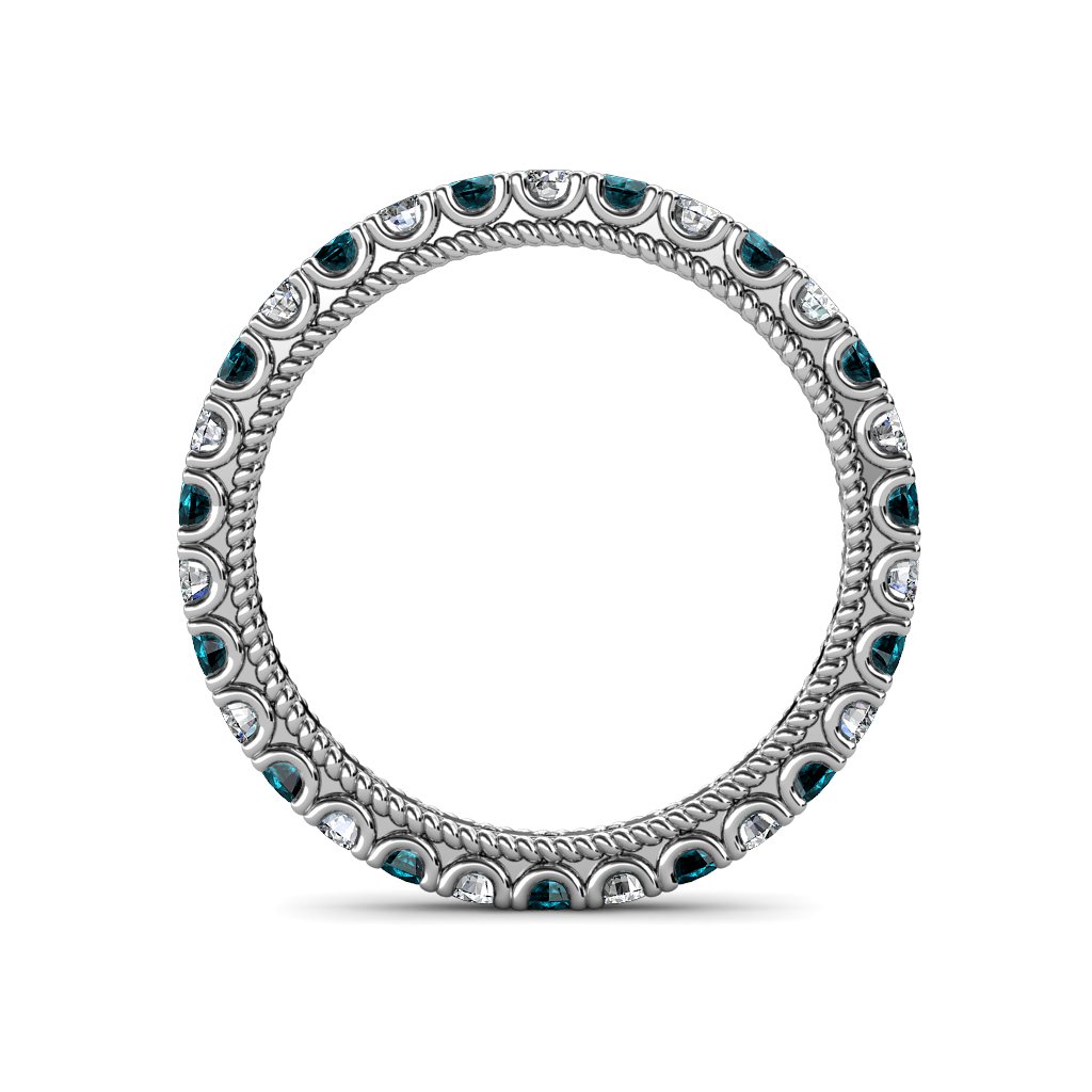 1.30-1.50ctw Diamond & London Blue Topaz Stackable Eternity Band Ring for Women in 14K White Gold - Perfect for Weddings, Anniversaries & Everyday Elegance