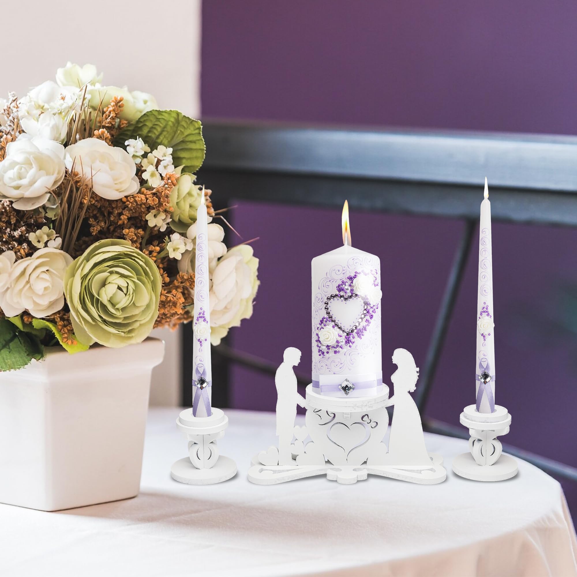 Unity Candle Holder Set for Wedding Ceremony - Bride and Groom Table Candles (3-Piece) - Elegant Wedding Candle Set for Vows, Receptions & Romantic Decor