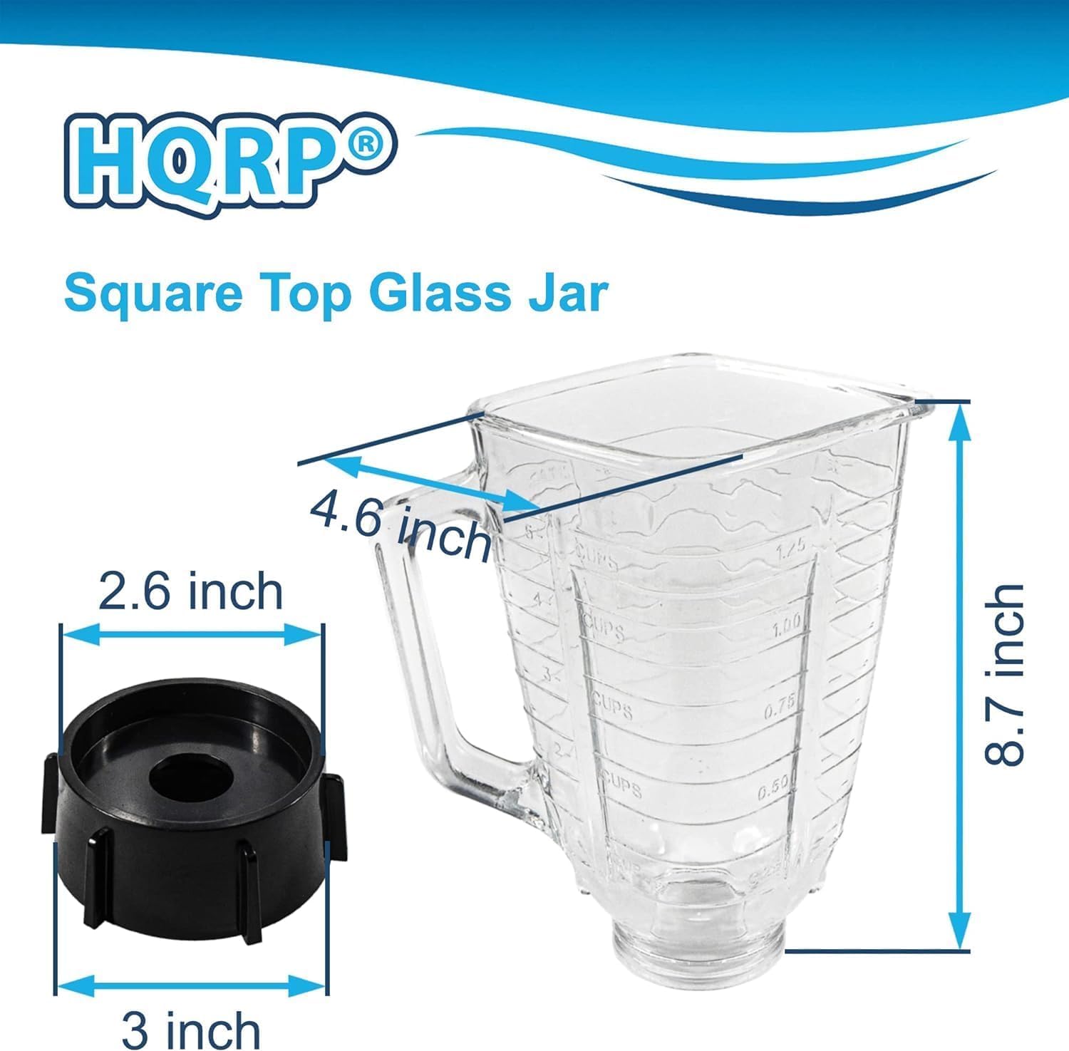 HQRP 5-Cup Plastic Square Replacement Blender Jar for Oster Osterizer Blenders - 4.5