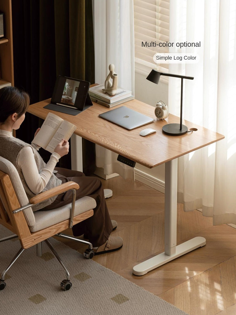 Solid Oak Wood Electric Height Adjustable Standing Desk - Ergonomic Home Office Desk for Work & Study