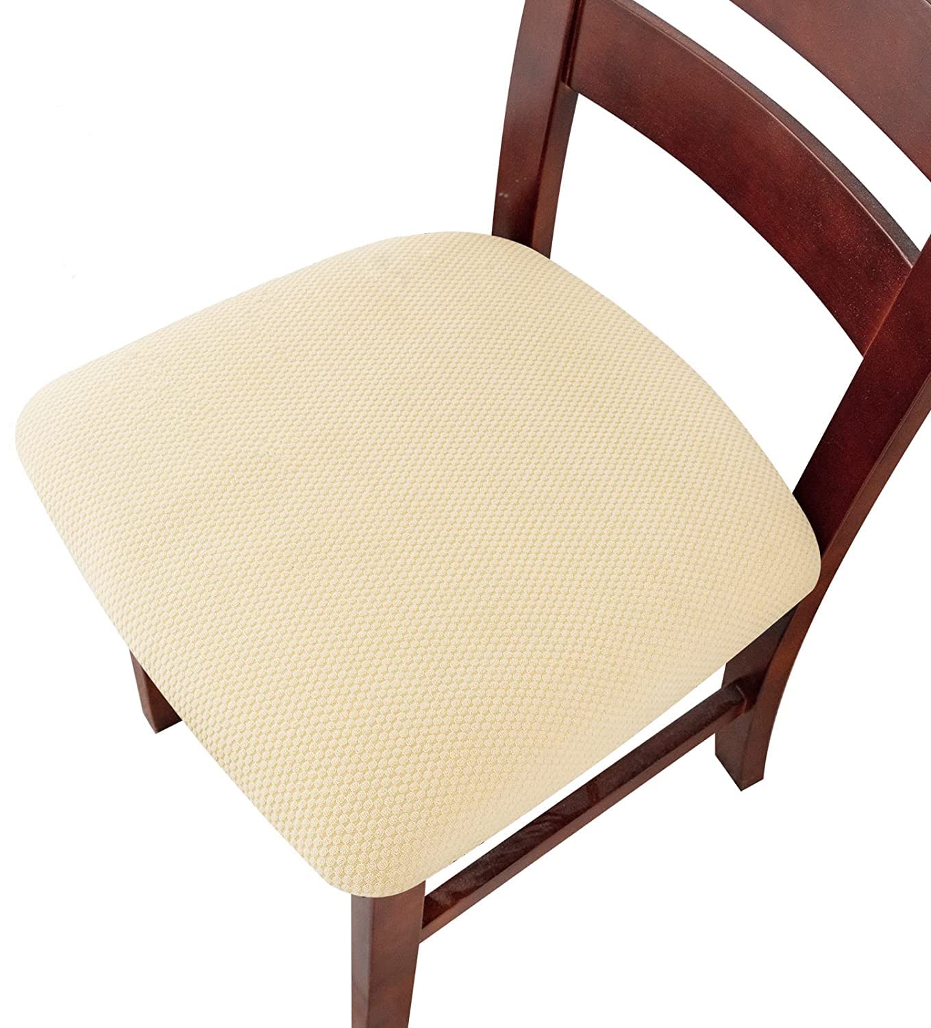 Premium Beige Dining Chair Covers Set of 4 - Waterproof & Stretchable Seat Covers for Kitchen, Dining Room, Restaurant - Washable Fabric Protectors for Home Decor & Furniture Protection