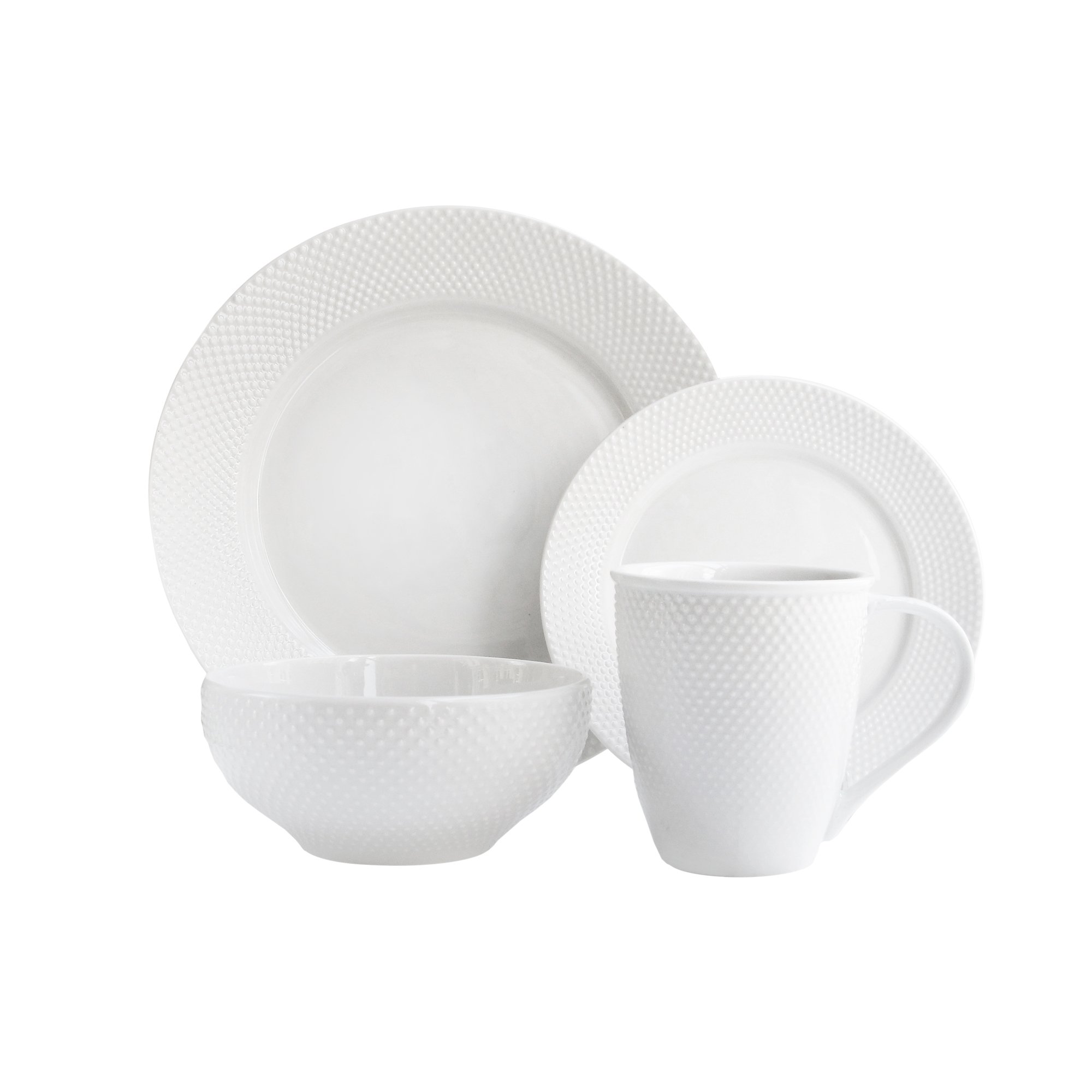 Elle Décor 16-Piece Round Porcelain Dinnerware Set - 4 Dinner Plates, 4 Salad Plates, 4 Bowls & 4 Mugs - Elegant Tableware for Dining, Entertaining & Gifts (Weddings, Birthdays, Housewarming)