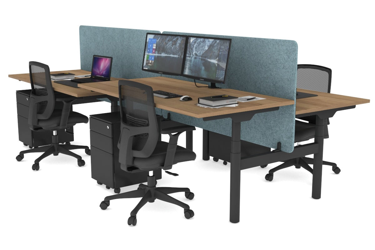 Flexi Premium 4-Person Height Adjustable H Bench Workstation - Black Frame (1600L x 800W) with Cable Management | Ideal for Office, Coworking Spaces & Home Workstations