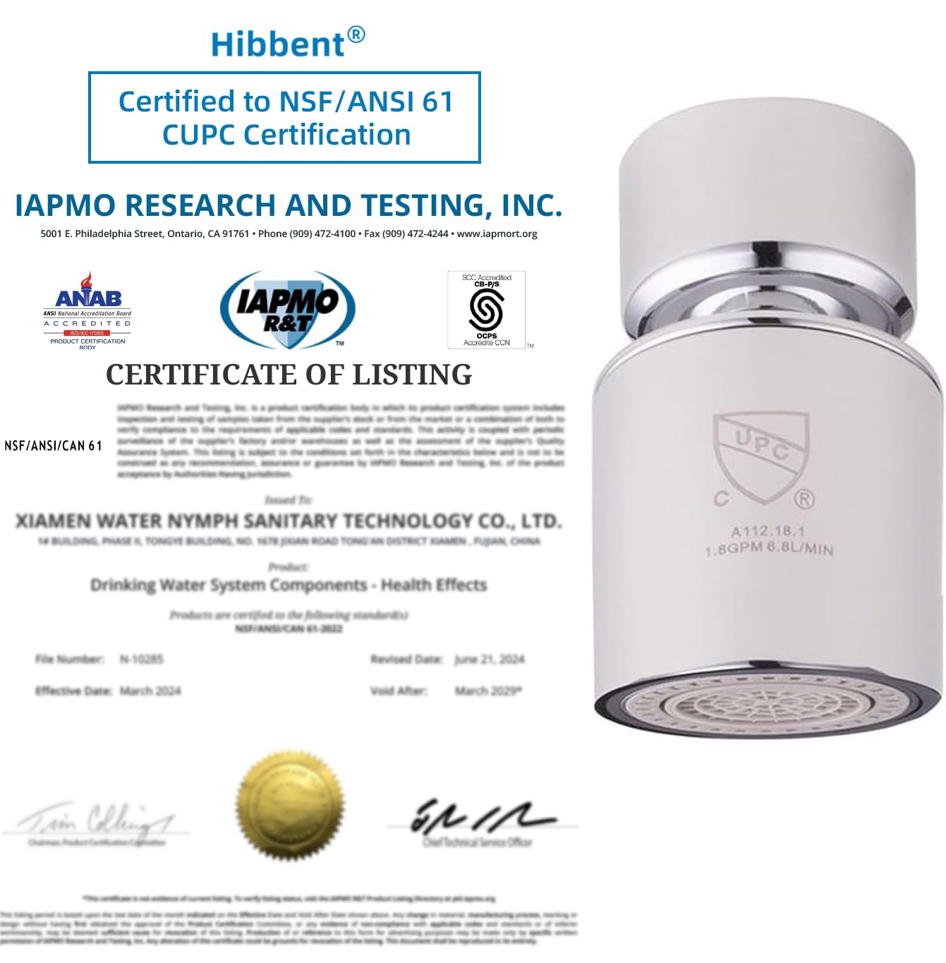 Hibbent NSF Certified Faucet Aerator, 360° Swivel Kitchen Sink Sprayer - Chrome for Easy Cleaning