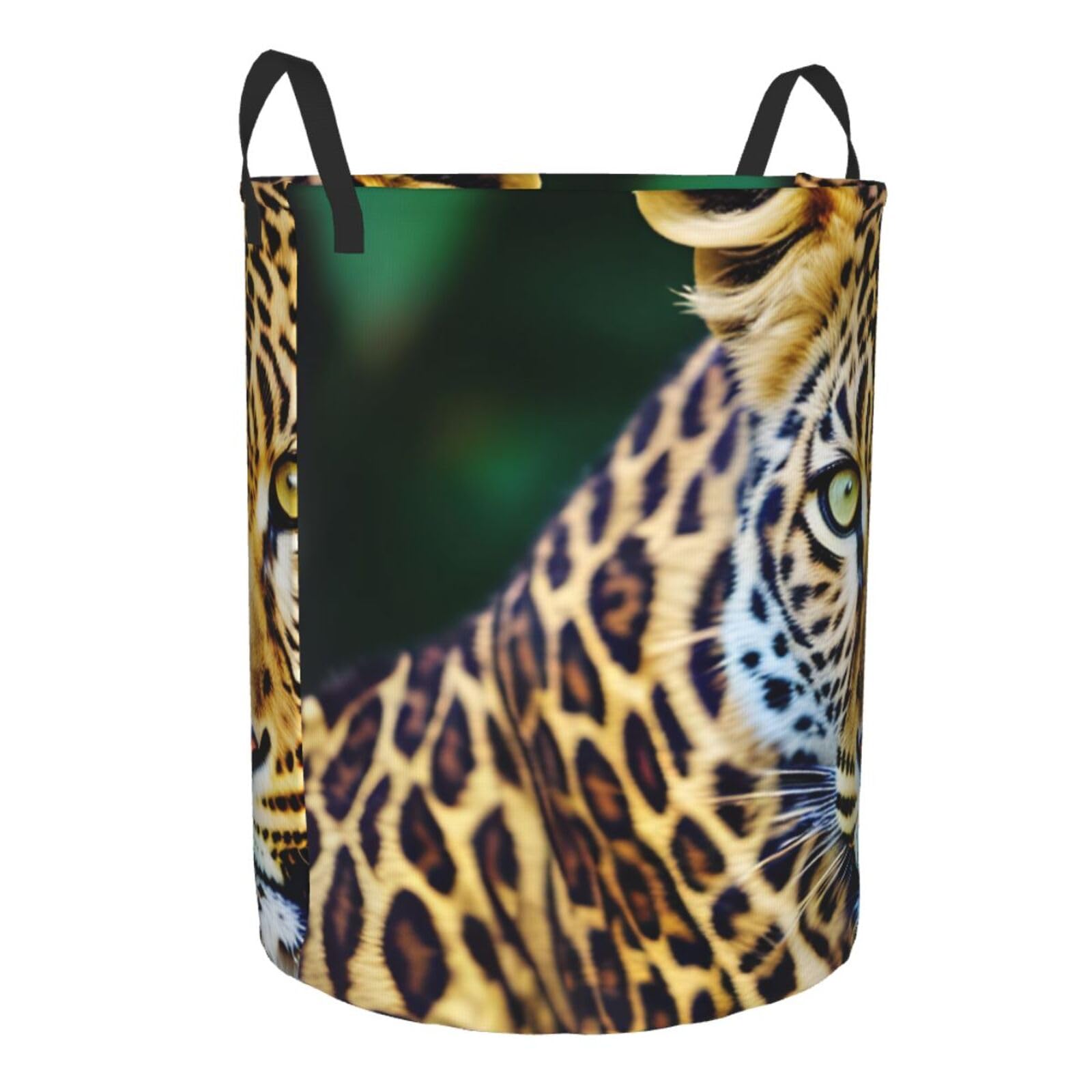 Yellow Leopard Print Round Laundry Hamper - Stylish Dirty Clothes Basket for Bedroom, Bathroom & Dorm - Perfect for Storing Clothes, Toys, Books & More