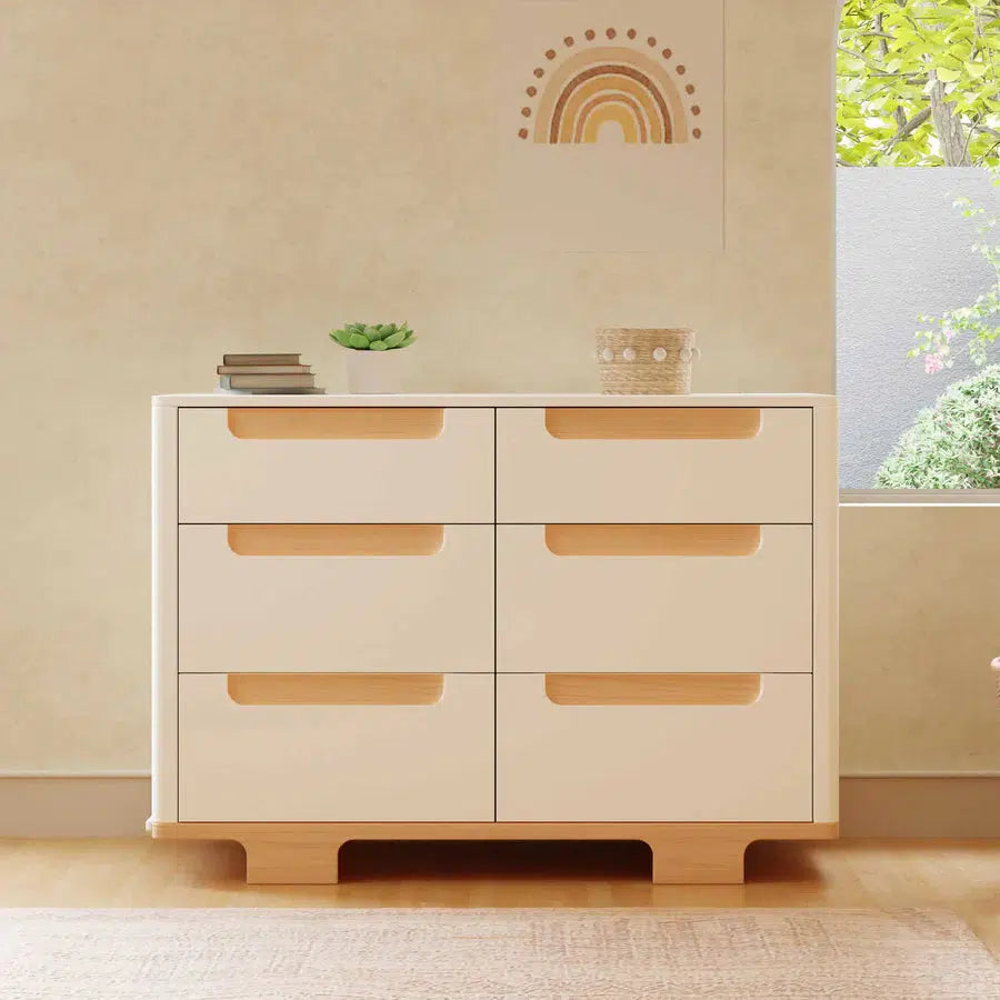 Babyletto Yuzu 6-Drawer Changer Dresser in White & Natural - Nursery Storage Solution for Diapers, Clothes & Baby Essentials