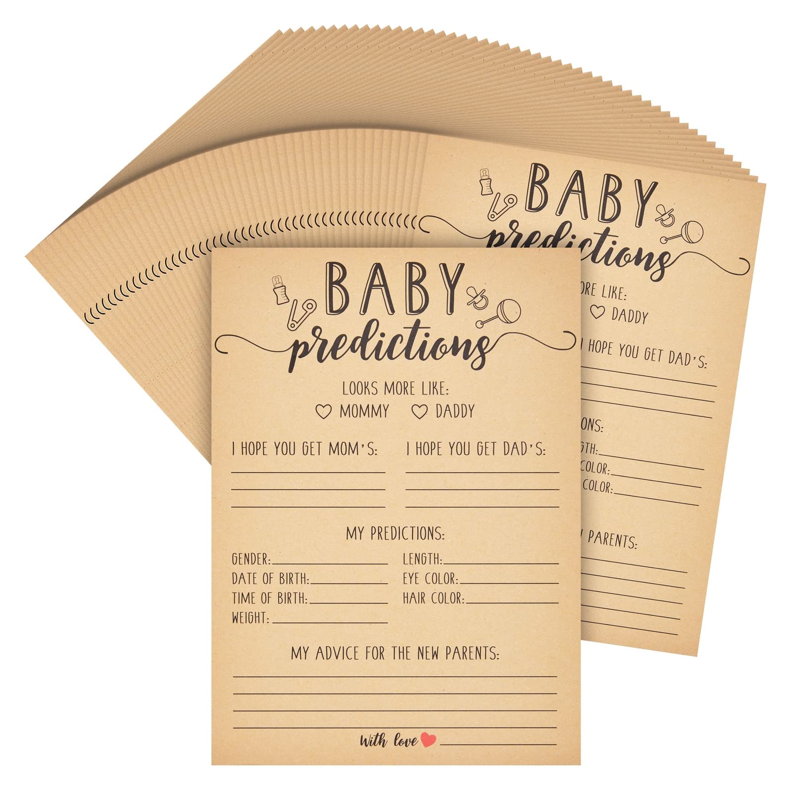50 Sheets Baby Shower Prediction Cards & Advice Notes - Gender Reveal Game Kit for Party Activities (5x7 Inch) - Perfect for Baby Shower Games, Gender Reveal Parties & Bridal Showers