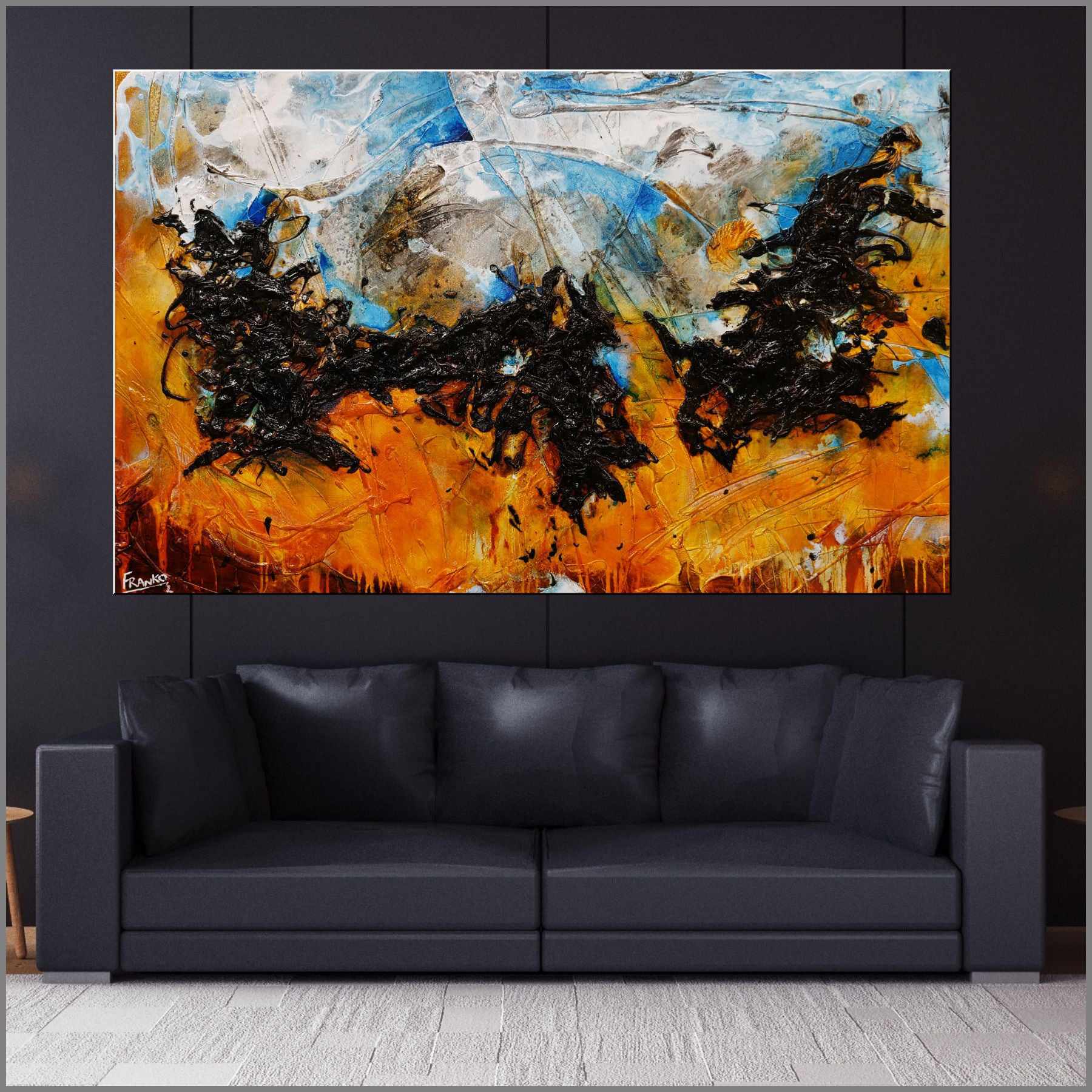 160cm x 100cm Sienna Blue Textured Abstract Canvas Art - Modern Coastal Wall Decor for Living Room, Bedroom & Office | Beach Inspired Painting
