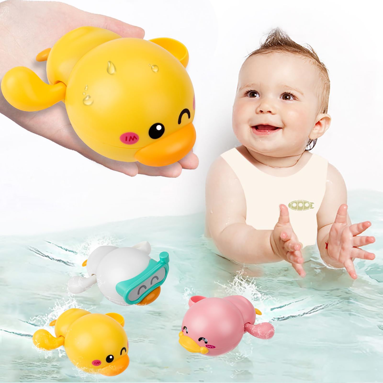 3 Pack Floating Duck Bath Toys for Toddlers 1-3 Years - Wind Up Swimming Pool Toys for Baby Boys & Girls - Fun Bathtub & Water Play Gifts for 1 Year Old Kids - Perfect for Bath Time, Pool Parties & Sensory Play