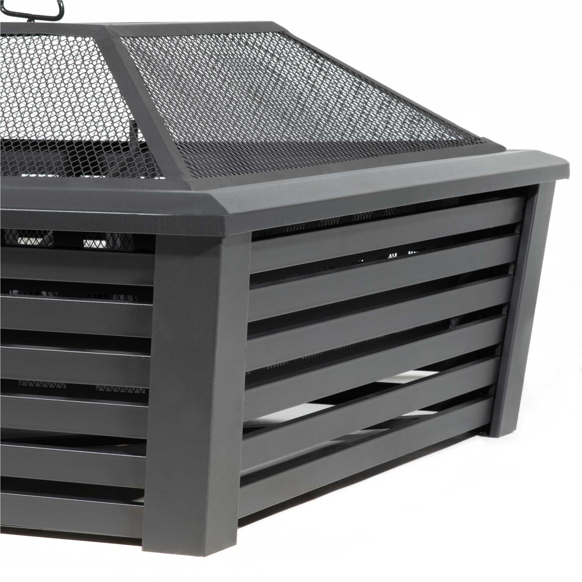 35 Inch Square Outdoor Fire Pit with Mesh Screen Lid & Waterproof Cover - Perfect for Backyard, Patio, and Camping Gatherings - DG238