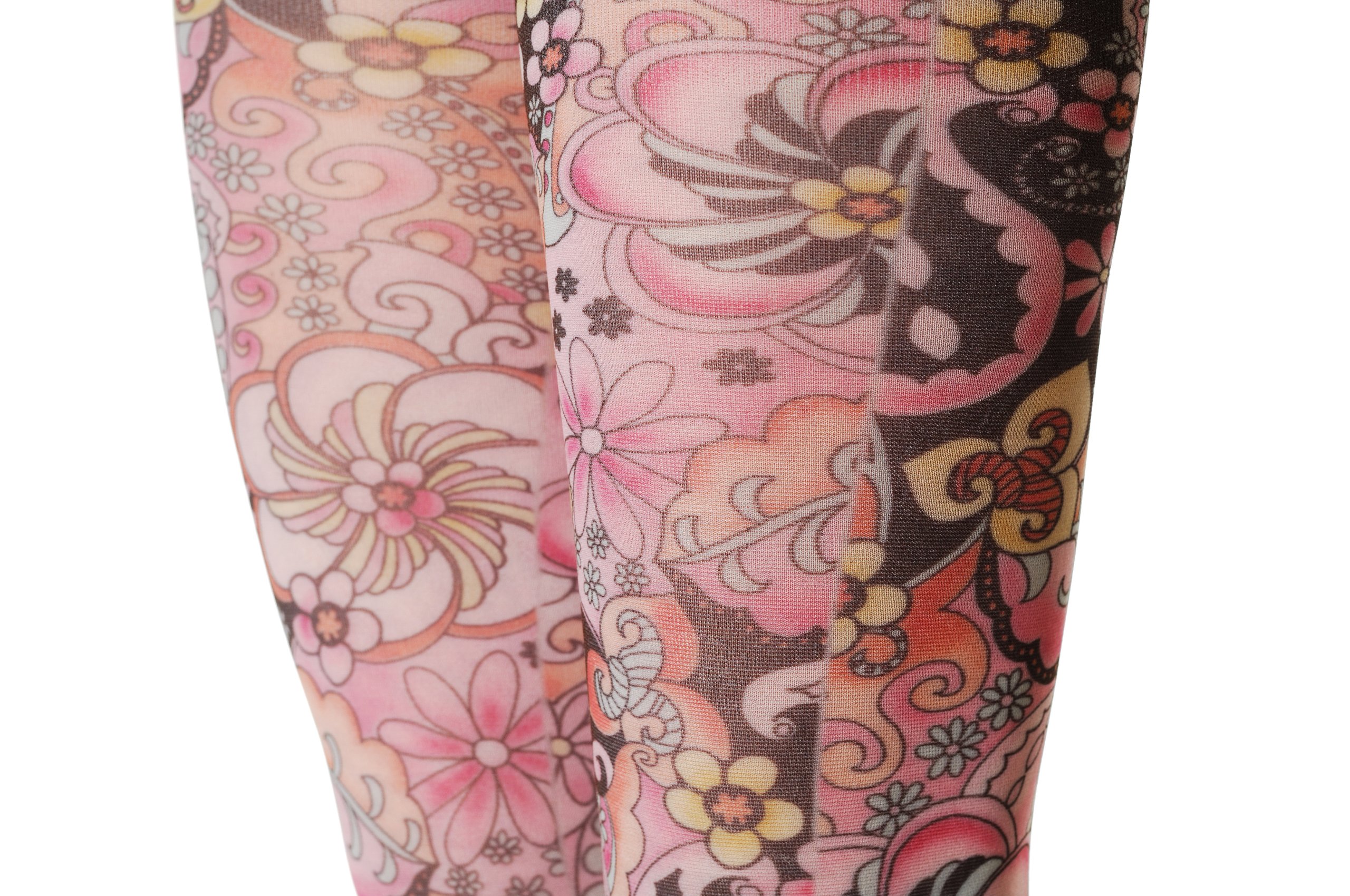 LissKiss White & Pink Floral Opaque Tattoo Pantyhose - Sexy Sheer Tights for Women, Fashionable Legwear for Parties, Cosplay & Everyday Wear