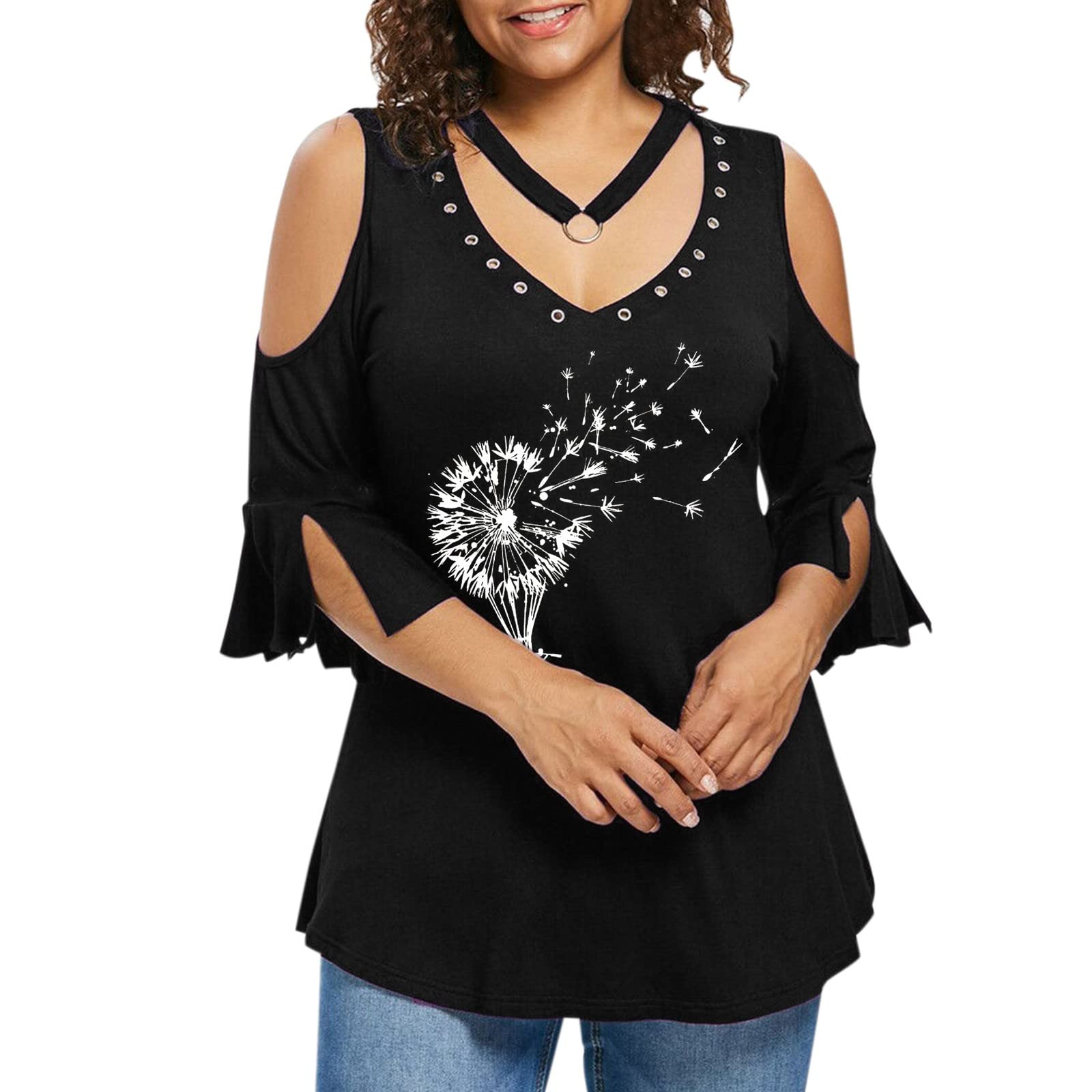 Women's Casual V-Neck Blouse with Lace Sleeves - Cotton Half & Long Sleeve Tops for Ladies | Perfect for Office Wear, Dating & Everyday Outfits