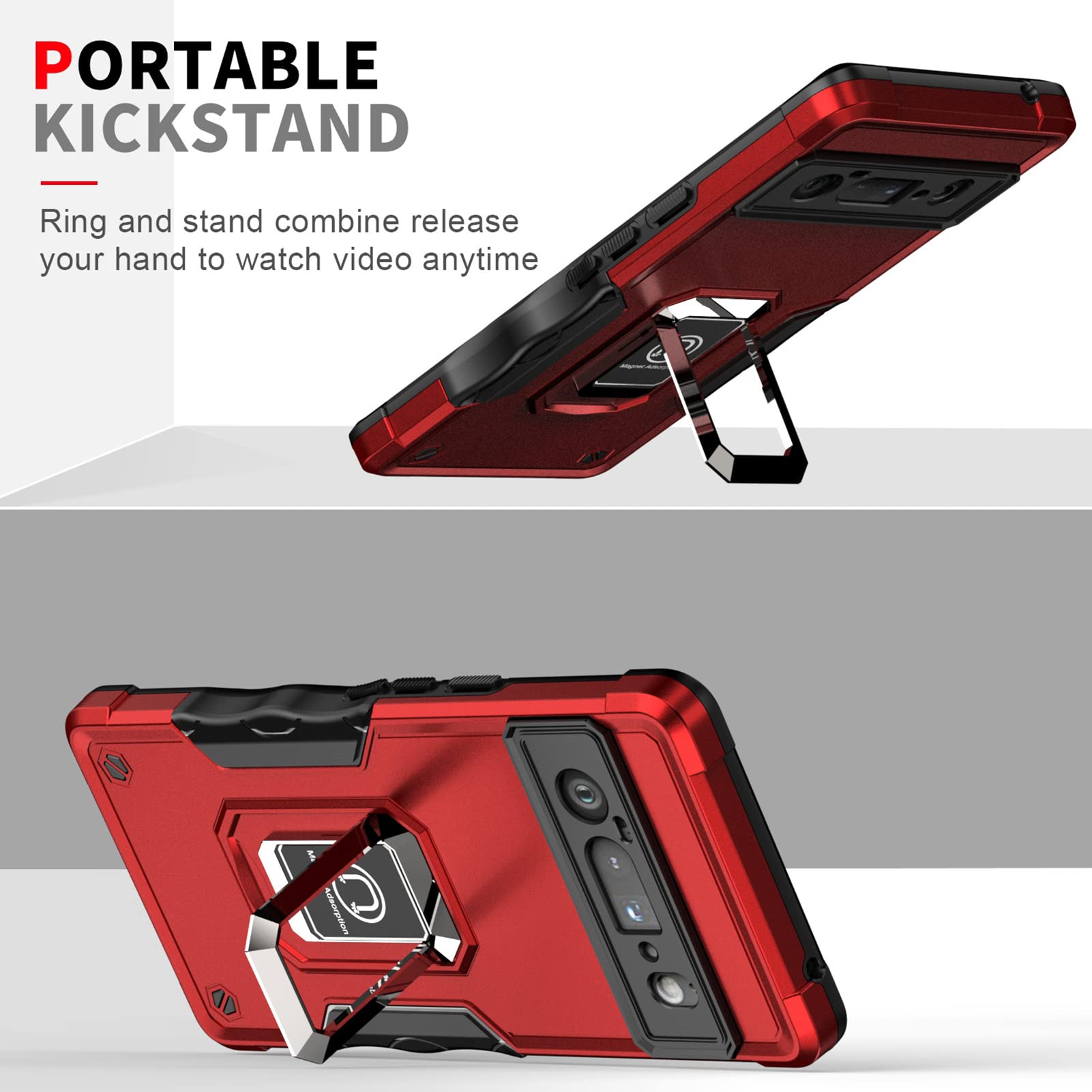 Military Grade Shockproof Case for Google Pixel 6/6 Pro - Magnetic Car Mount & 180° Rotating Metal Ring Holder | 6.7