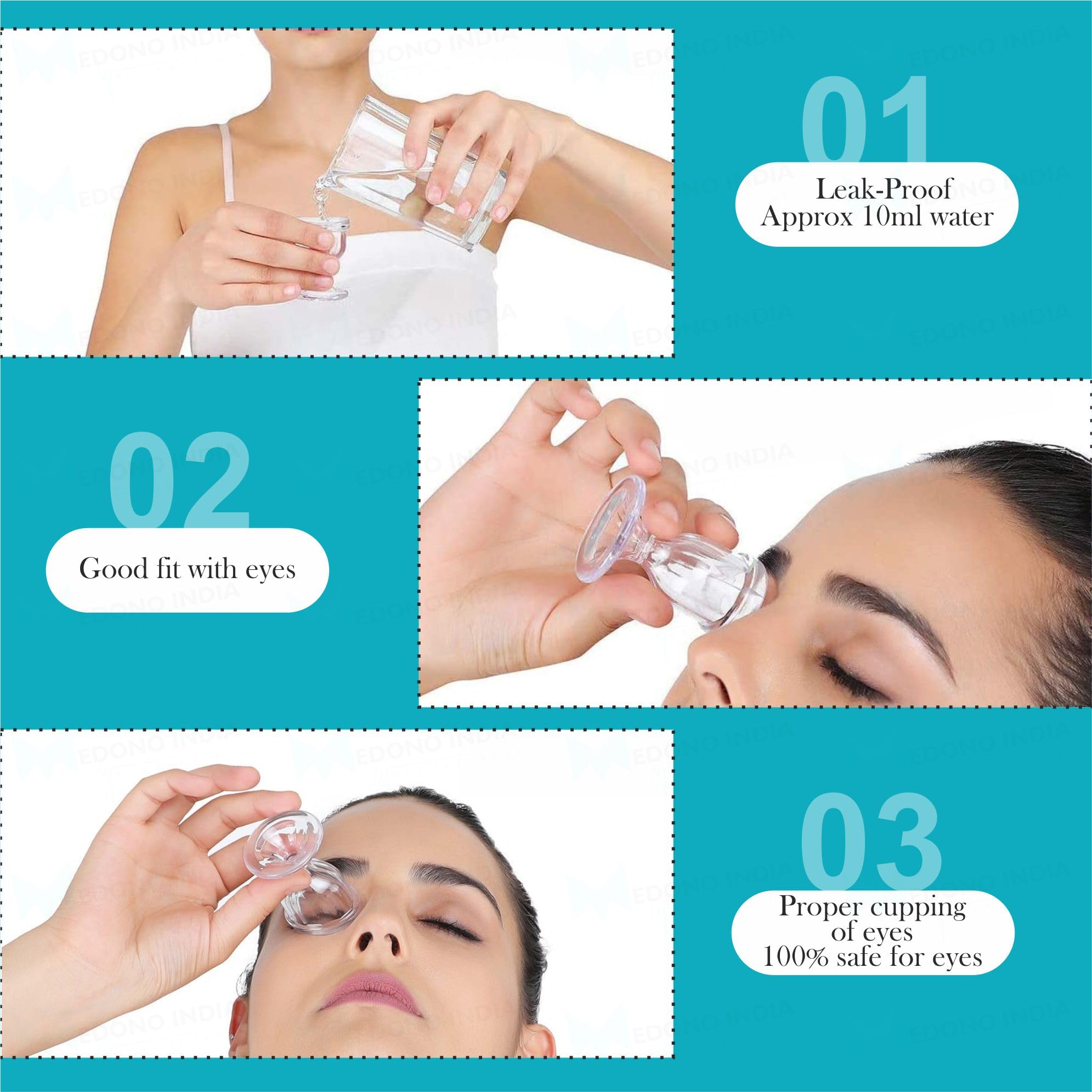 Medono India Transparent Eye Wash Cups (Pack of 2) – Premium Plastic Eye Cleansing Cups with Storage Container for Removing Dust, Makeup & Irritants | Perfect for Eye Care, First Aid & Travel Use
