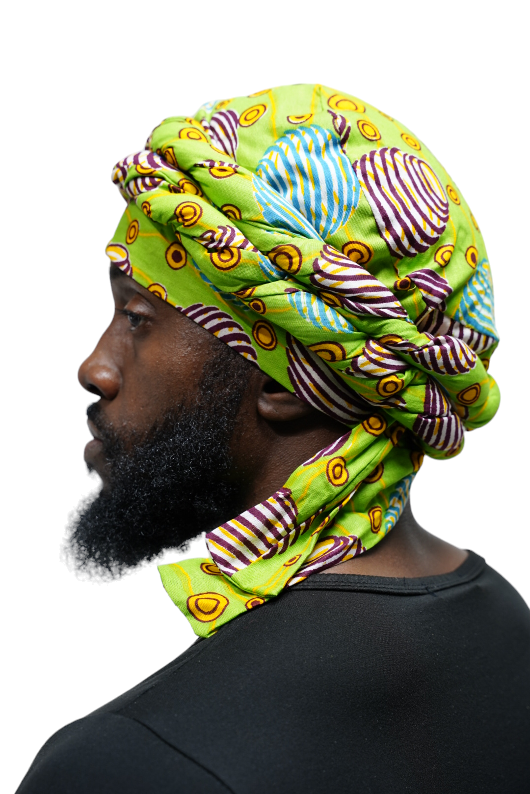 Dupsie's Green Afua Pre-Wrapped African Print Turban DPH3843PT - Stylish Headwrap for Women, Perfect for Church, Parties, and Cultural Events