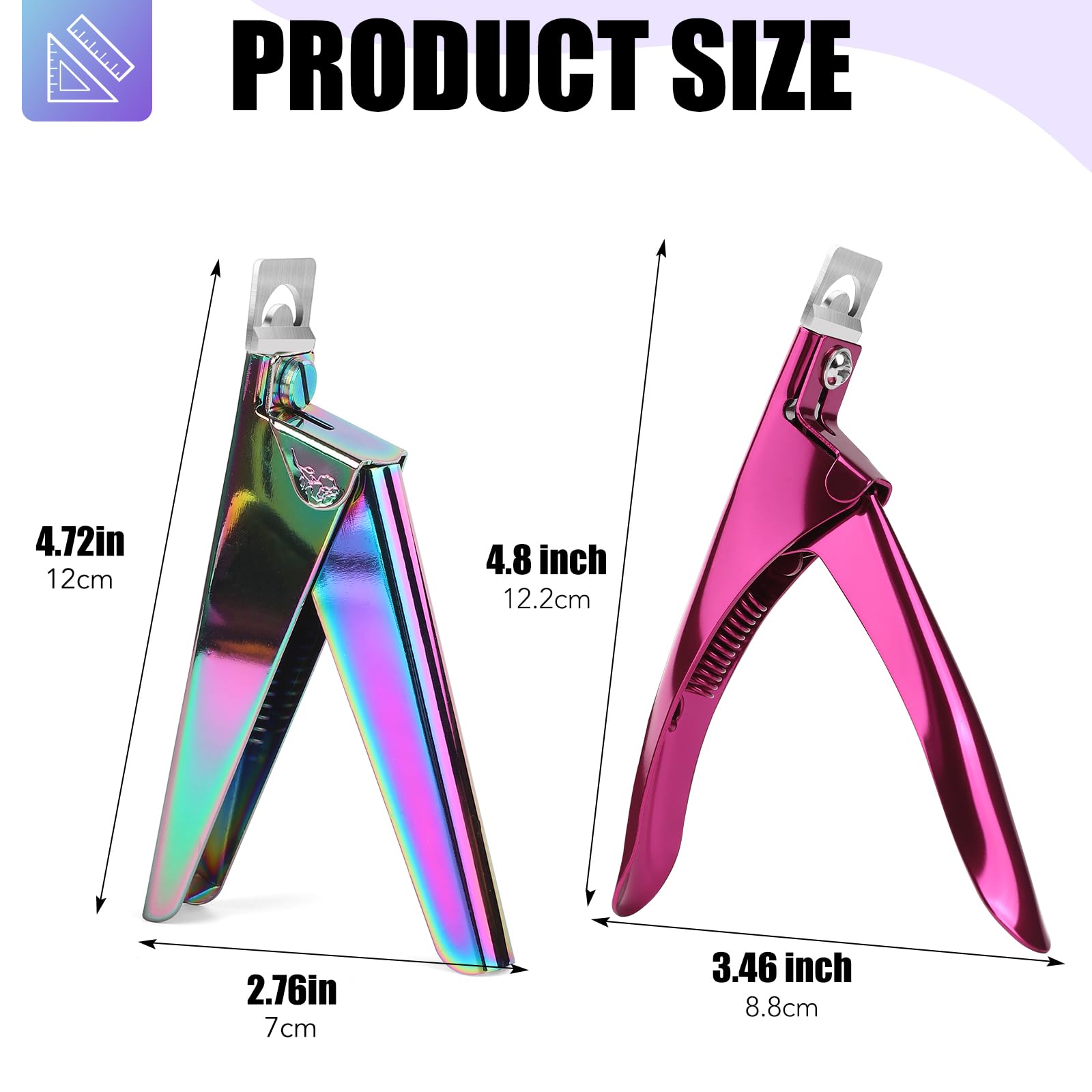 2-Pack Stainless Steel False Nail Clippers with 15PCS Small Magnets - Professional Acrylic Nail Cutter for Home Salon & Nail Art (Rainbow/Pink) - Perfect for Manicures, DIY Nail Care & Beauty Professionals