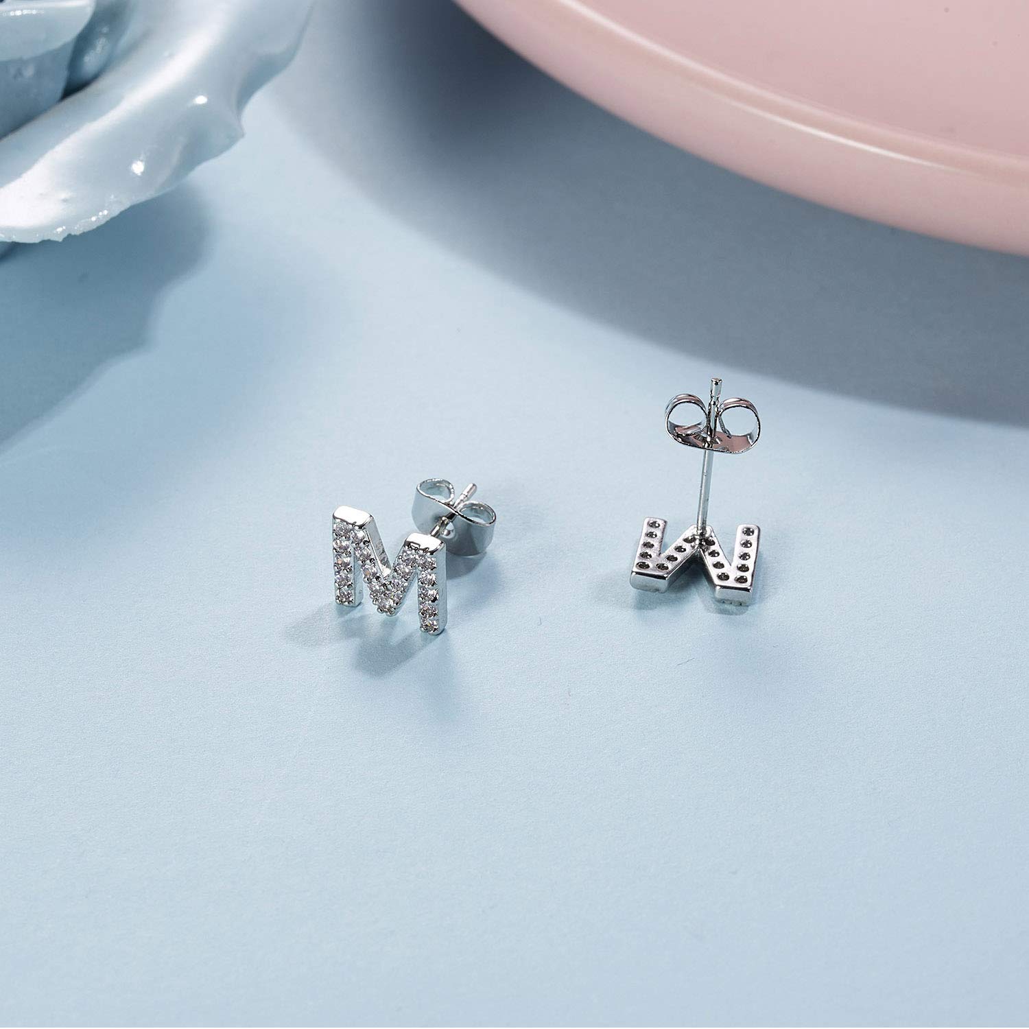 14K Gold Plated Silver Initial Stud Earrings for Women & Girls - Hypoallergenic CZ Crystal Alphabet Letter Earrings - Perfect for Birthdays, Gifts & Everyday Wear