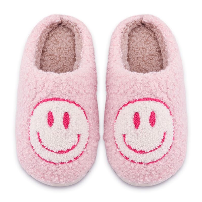 Cute Smile Slippers for Kids - Soft Plush Memory Foam House Shoes for Boys & Girls | Indoor/Outdoor Fuzzy Slippers for Home, School & Playtime