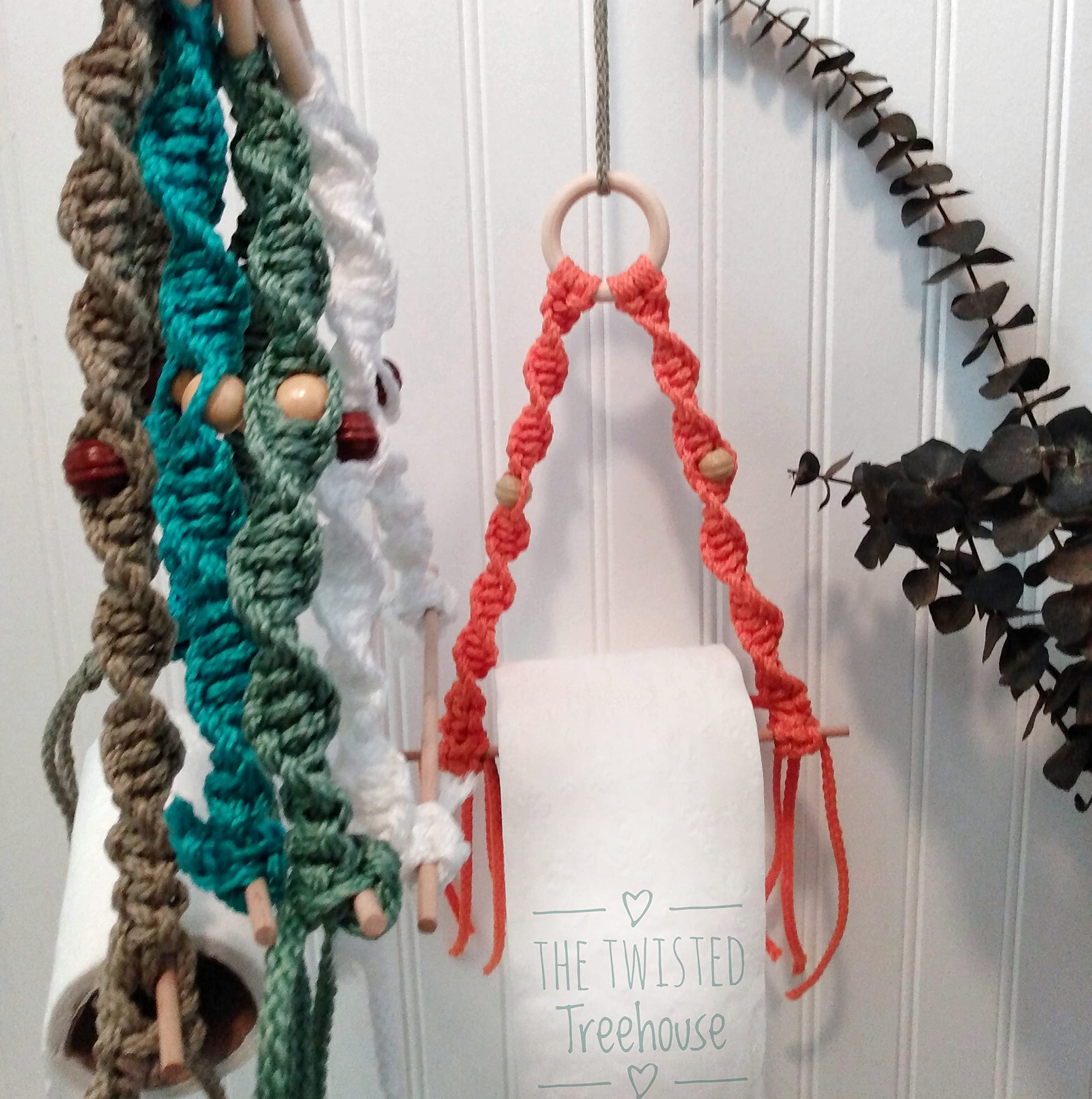 Handmade Macrame Toilet Paper Holder - Boho Bathroom Wall Hanger for Toilet Rolls & Towels - Natural Lambs Wool Bathroom Organizer | Perfect for Farmhouse, Bohemian & Coastal Style Bathrooms