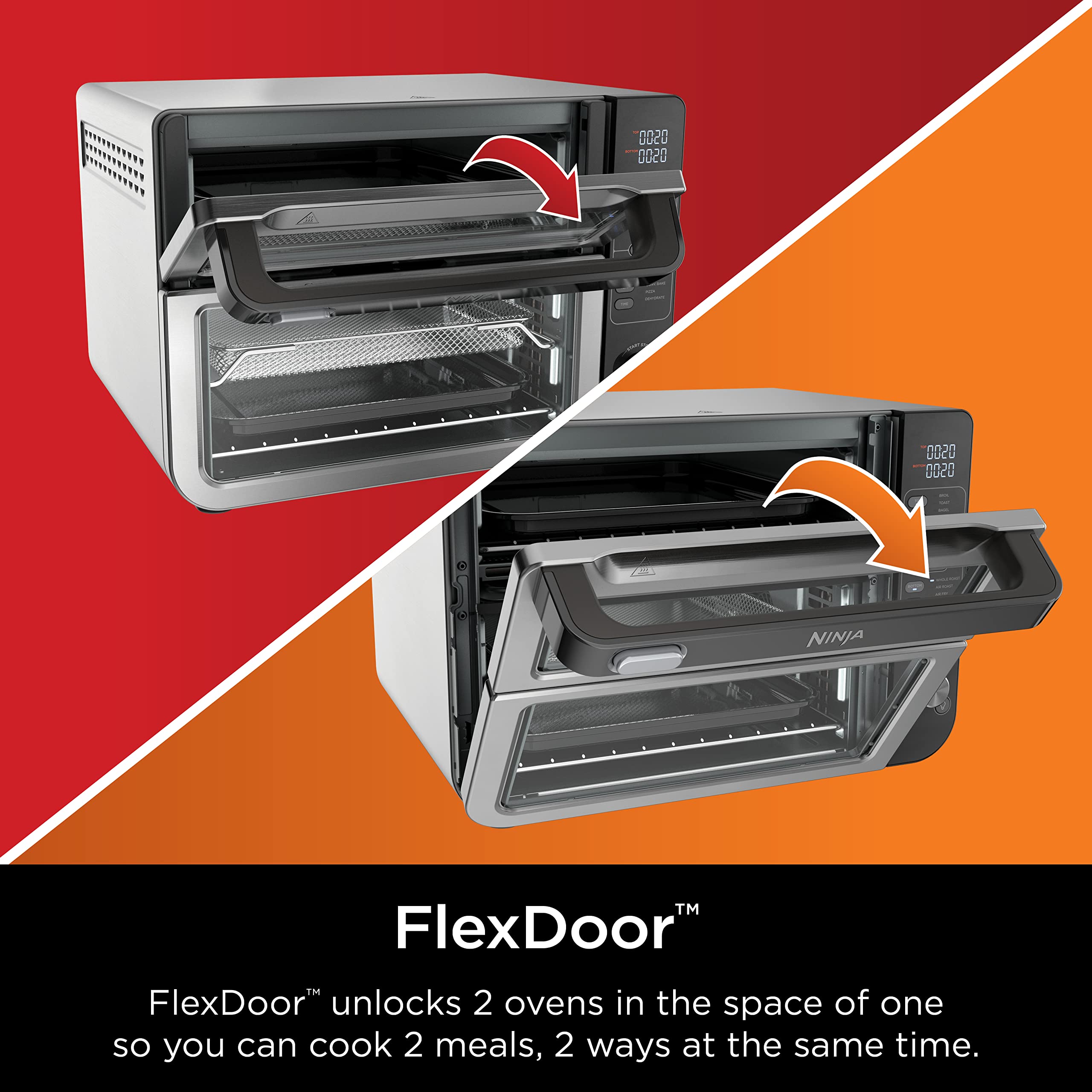 Ninja DCT401 12-in-1 Double Oven with FlexDoor, FlavorSeal & Smart Finish - Rapid Convection Top & Air Fry Bottom - Bake, Roast, Toast, Air Fry, Pizza - Stainless Steel Countertop Oven for Home Kitchen, Small Spaces & Holiday Cooking