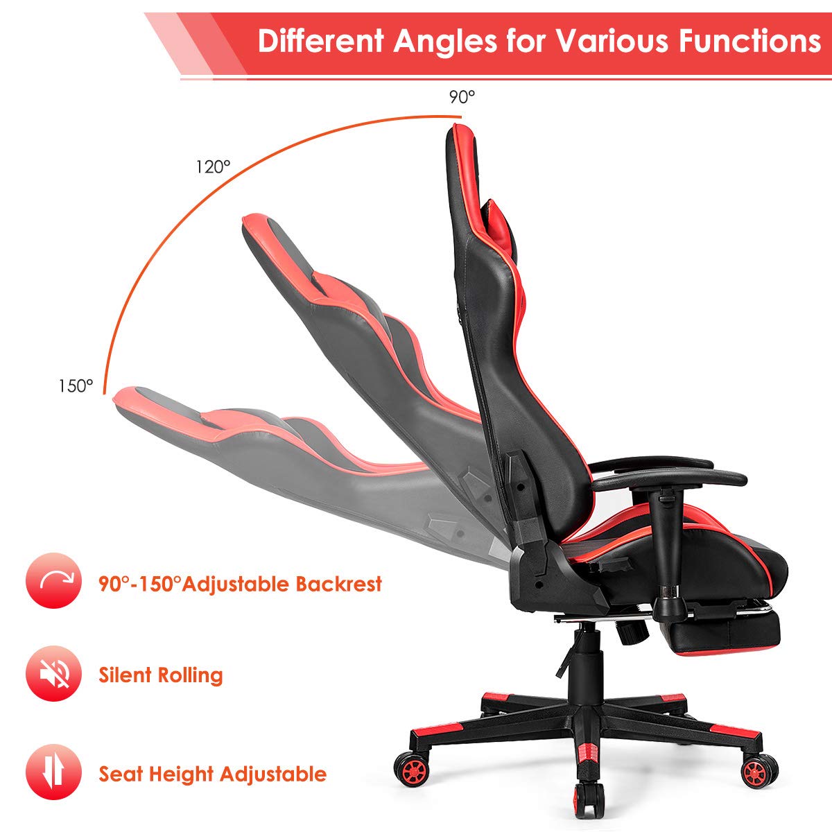 GOFLAME Ergonomic Gaming Chair - Racing Style High Back Office Chair with Adjustable Lumbar Support, Headrest, Footrest & Massage Function - Perfect for PC Gaming, Home Office & Esports Setup