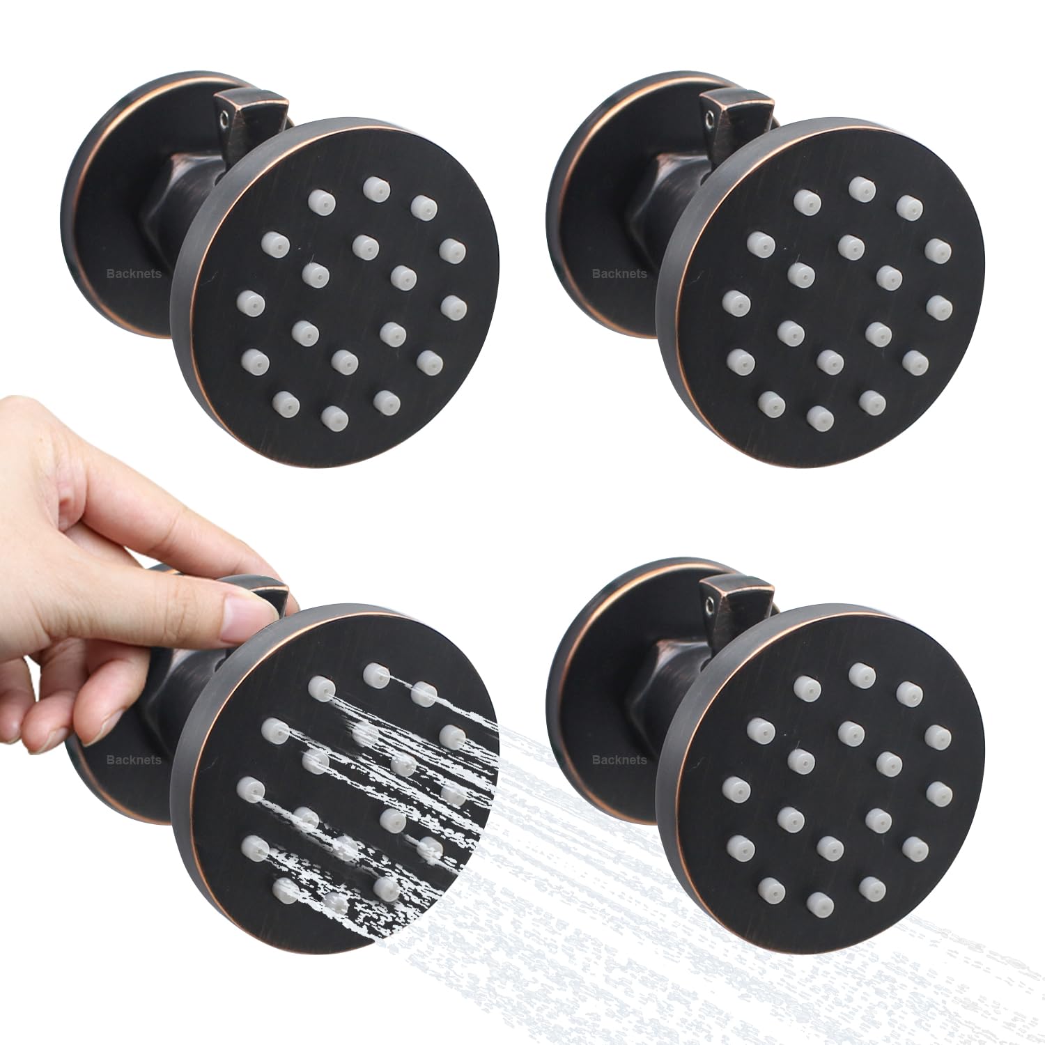Adjustable Brass Shower Body Jets - 4 Pack Oil Rubbed Bronze Massage Spa Spray Heads for Relaxing Bath & Steam Room | Wall Mounted Water Sprayer with Flow Control for Luxury Shower Experience