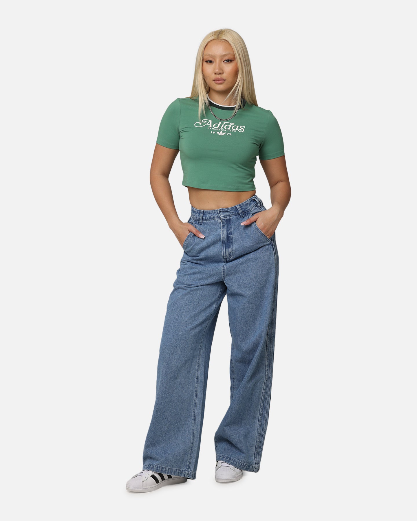 Adidas Women's Graphic Baby T-Shirt - Preloved Green Cotton Casual Tee for Moms & Toddlers - Perfect for Playdates & Family Outings
