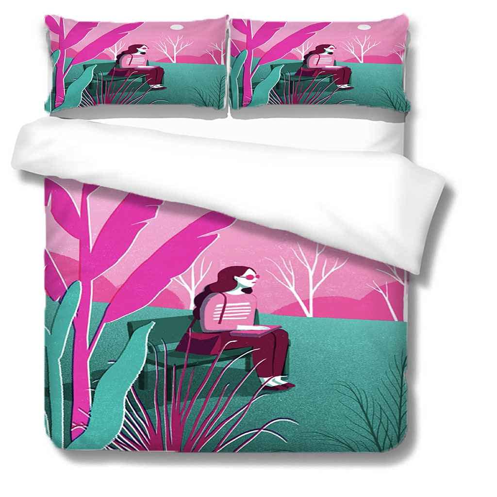 Modern Pink Girl Painting Duvet Cover Set Queen 90x90 Inches - Soft Microfiber Comforter Cover with Zipper Closure & Corner Ties, Includes 2 Pillow Shams - Perfect for Girls' Bedroom, Teen Room Decor & Cozy Bedding Upgrade