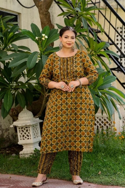 Stylish Plus Size Brown & Green Ready-Made Salwar Suit for Women – Perfect for Festivals, Weddings & Special Occasions