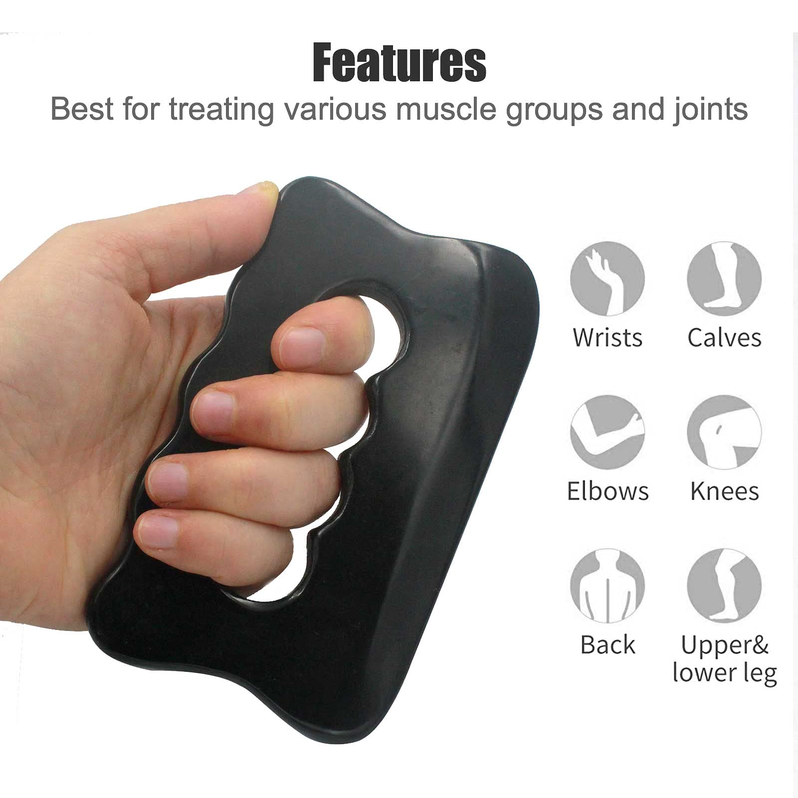 Bian Stone Gua Sha Massage Tool - Natural Healing Scraping Stone for Back, Neck, Shoulder & Muscle Relief - Perfect for Facial Gua Sha, Body Massage & Pain Relief Therapy (Black)