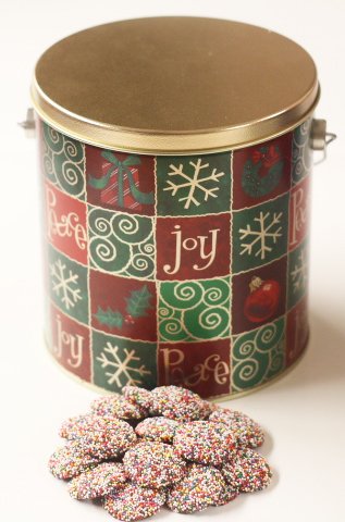 Scott's Cakes Milk Chocolate Wafers with Rainbow Non-Pareils - Holiday Checkers Pail - Bulk Candy for Parties, Baking Decorations & Christmas Gift Giving
