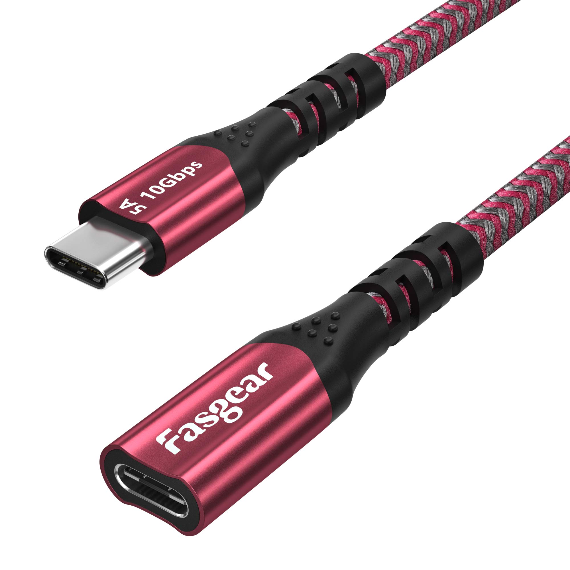 Fasgear 3ft USB C Extension Cable - USB 3.2 Gen 2 (10Gbps) Male to Female Braided Cord - 100W Fast Charging & Data Sync - Compatible with MacBook Pro, iPad Mini 6, Nintendo Switch, PS5 Controller, PSVR2 - Red | Perfect for Gaming, Office & Travel Charging