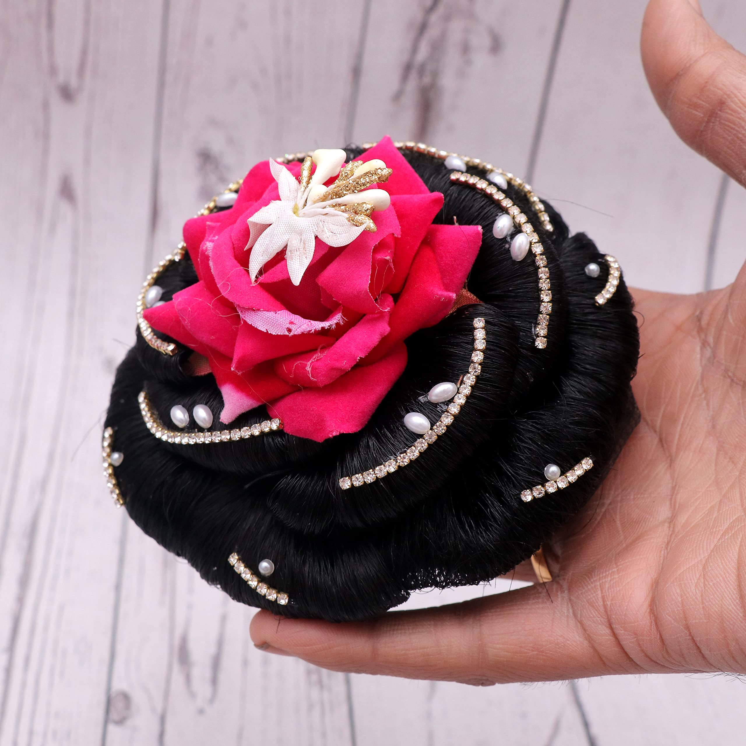 NAVMAV Artificial Red & Black Rose Flower Bun Hair Clip - Bridal Wedding Hair Accessory for Women & Girls - Perfect for Weddings, Parties & Special Occasions - Pack of 1