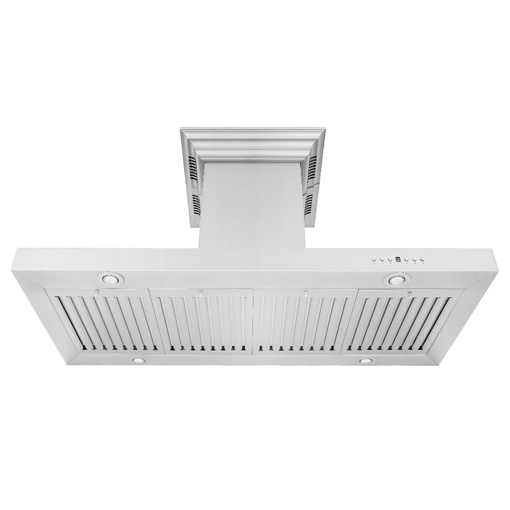 ZLINE Stainless Steel Island Mount Range Hood with Built-in CrownSound Bluetooth Speakers (KE2iCRN BT) - Perfect for Modern Kitchens & Open-Concept Homes