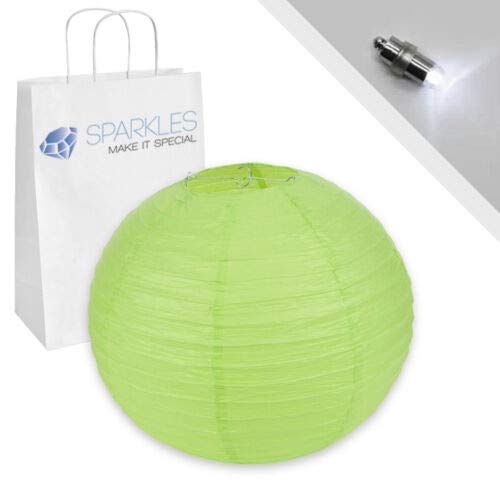 75 Pcs 20 Inch Chinese Paper Lanterns with LED Lights - Apple Green for Wedding, Party, Festival & Home Decor