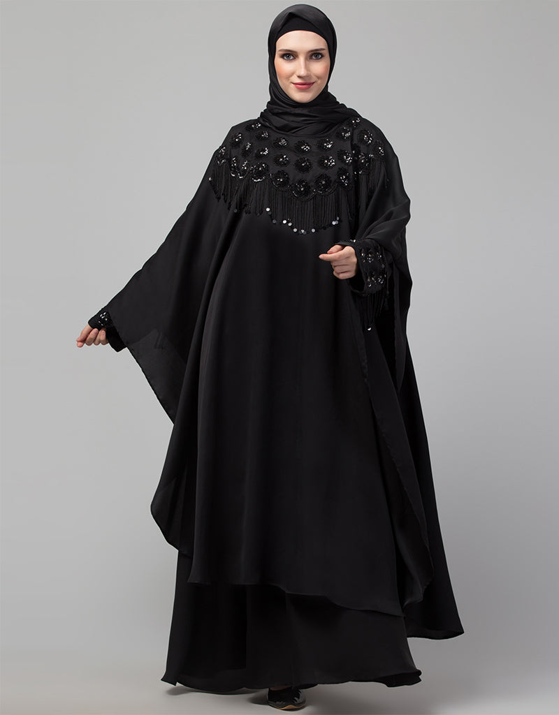 Elegant Black Embroidered Arabic Abaya Dress for Women - Perfect for Prayer, Modest Fashion, and Special Occasions