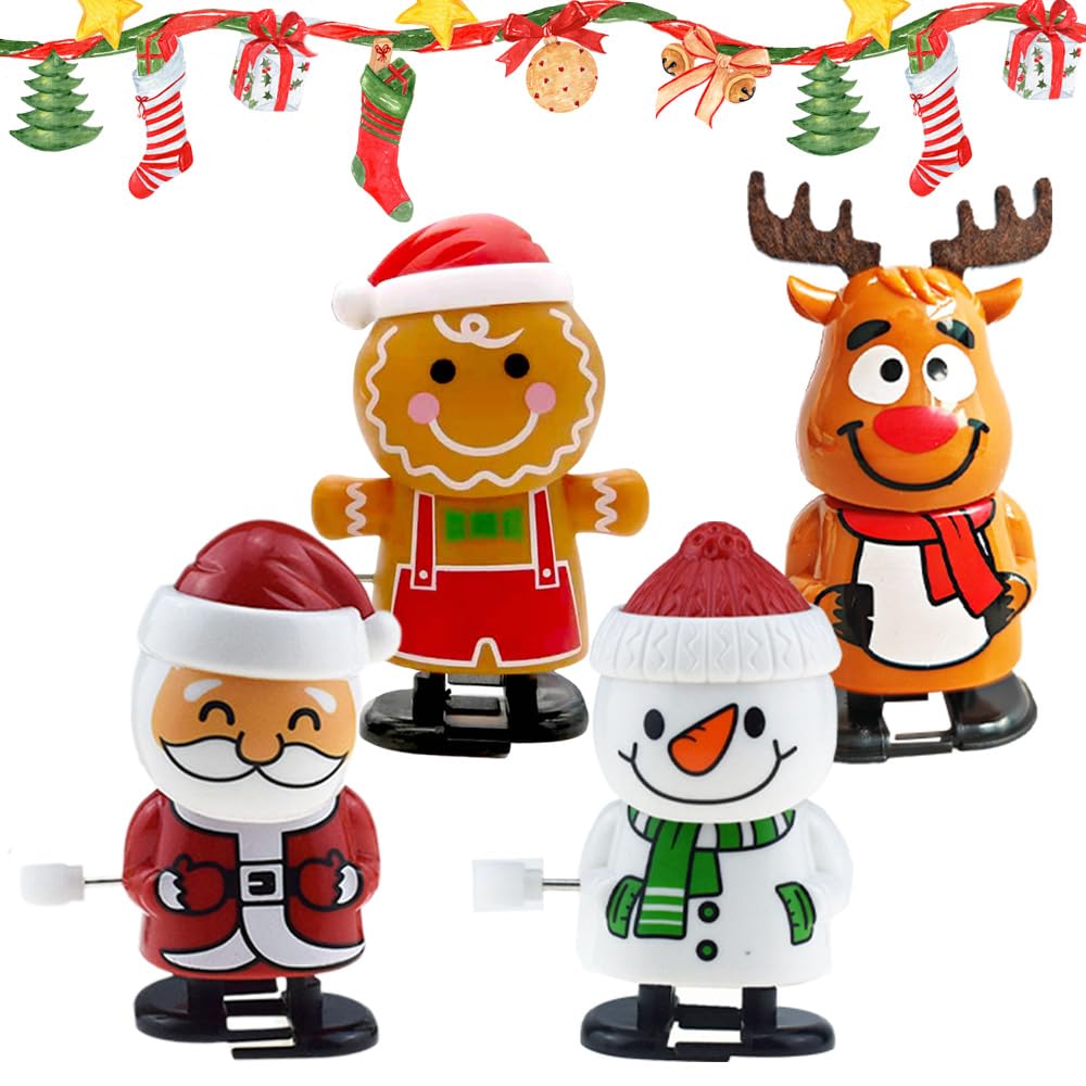 Christmas Wind Up Toys - 4 PCS Clockwork Toy Set for Stocking Stuffers, Party Favors & Goody Bags | Funny Holiday Gifts for Kids, Office Parties & Family Gatherings | Festive Winter Decorations & Playtime Fun
