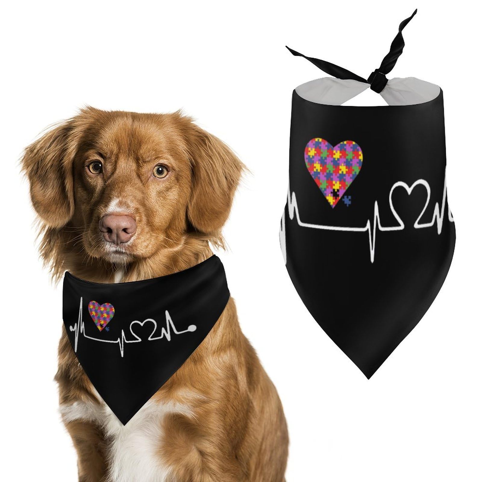 Autism Awareness Heartbeat Dog Bandanas - Cute Pet Scarf & Bib for Small Medium Large Dogs - Christmas Thanksgiving Holiday Gift for Pets - Perfect for Autism Support Events & Daily Walks