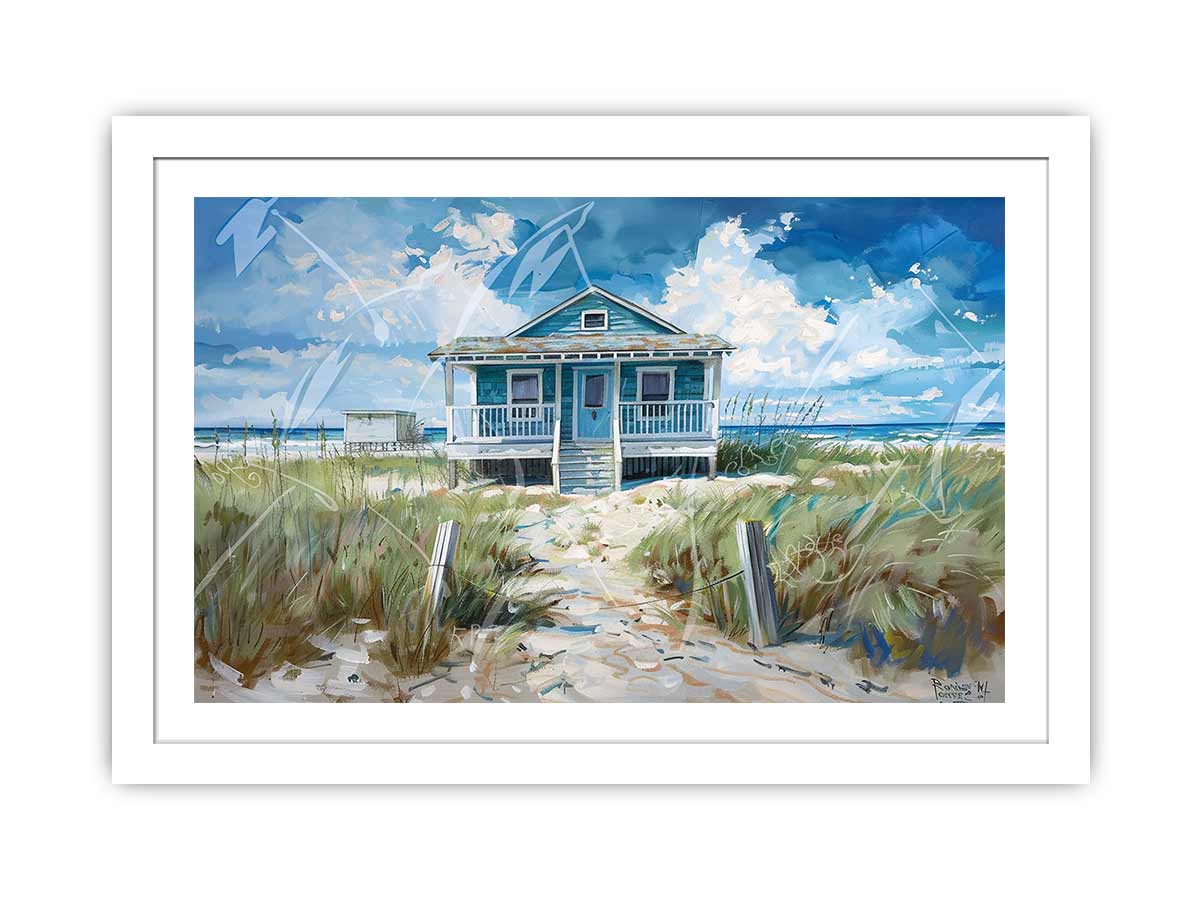 Beach House Framed Print - Coastal Wall Art Decor for Living Room, Bedroom & Office - Perfect Beach Themed Home Decor Gift