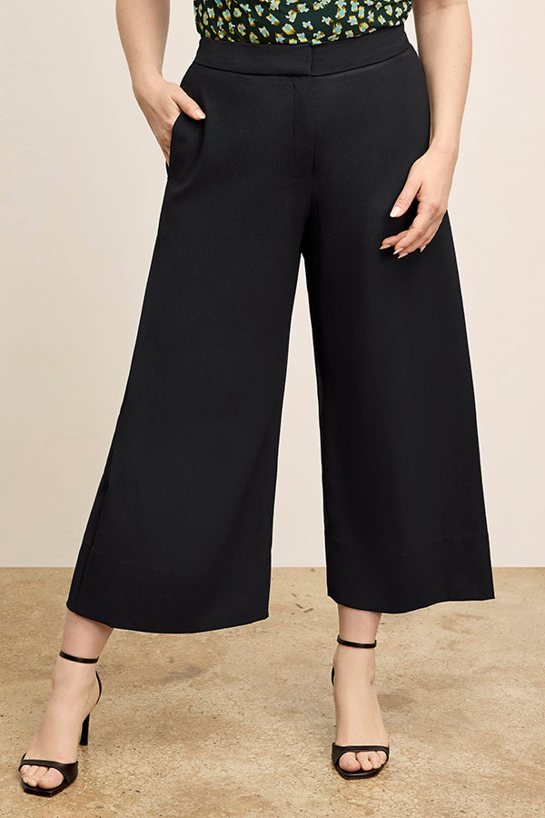 Eco-Friendly Soft Wave Culottes for Women - Comfortable & Stylish Black High Waist Palazzo Pants - Perfect for Casual Wear, Office & Travel