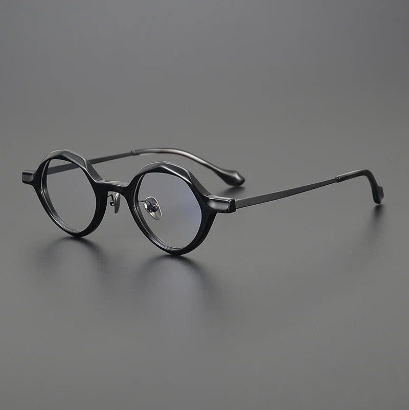 Stylish Unisex Black Acetate & Titanium Eyeglasses Frame - Oval Round Full Rim Glasses 96071 | Perfect for Work, Reading & Fashion Accessory