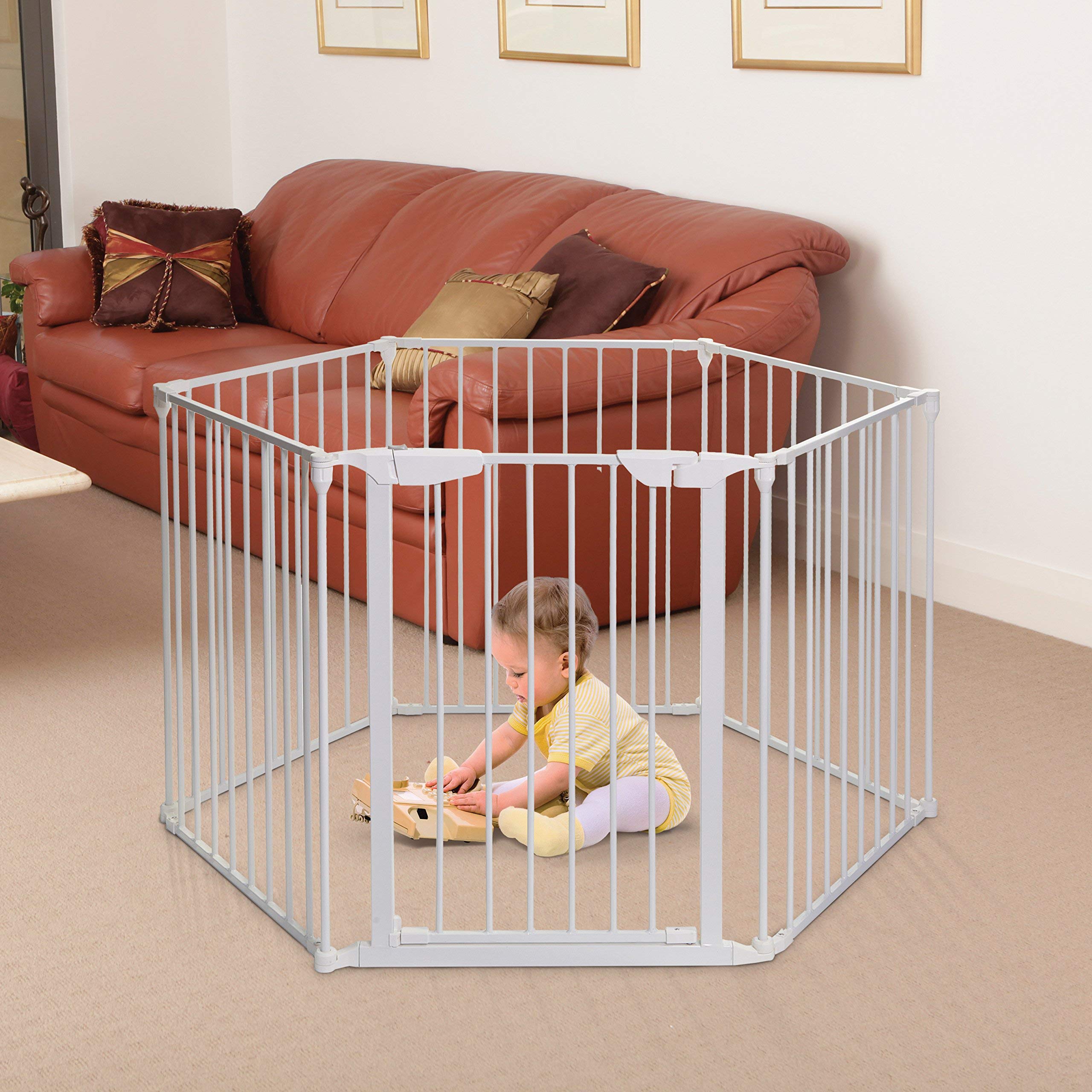 Dreambaby Mayfair Converta 3-in-1 Playpen - 6 Panel Baby Gate & Toddler Play Yard with Foldable Design | Safe & Secure Play Area for Infants & Kids | Perfect for Home, Nursery & Outdoor Use - White