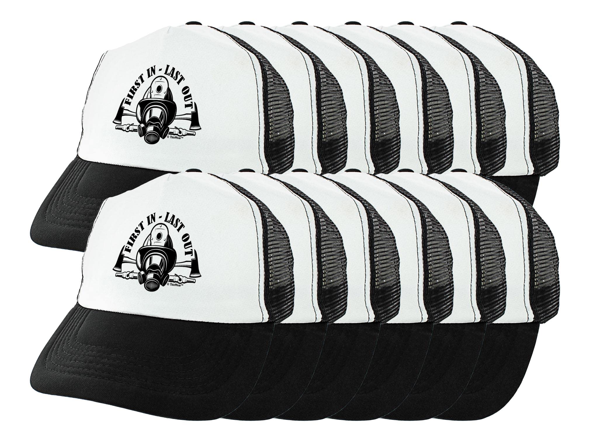 Firefighter First in Last Out Trucker Hat - Adjustable Snapback Cap for Firefighters, EMTs & First Responders - Perfect for Work, Training & Outdoor Activities