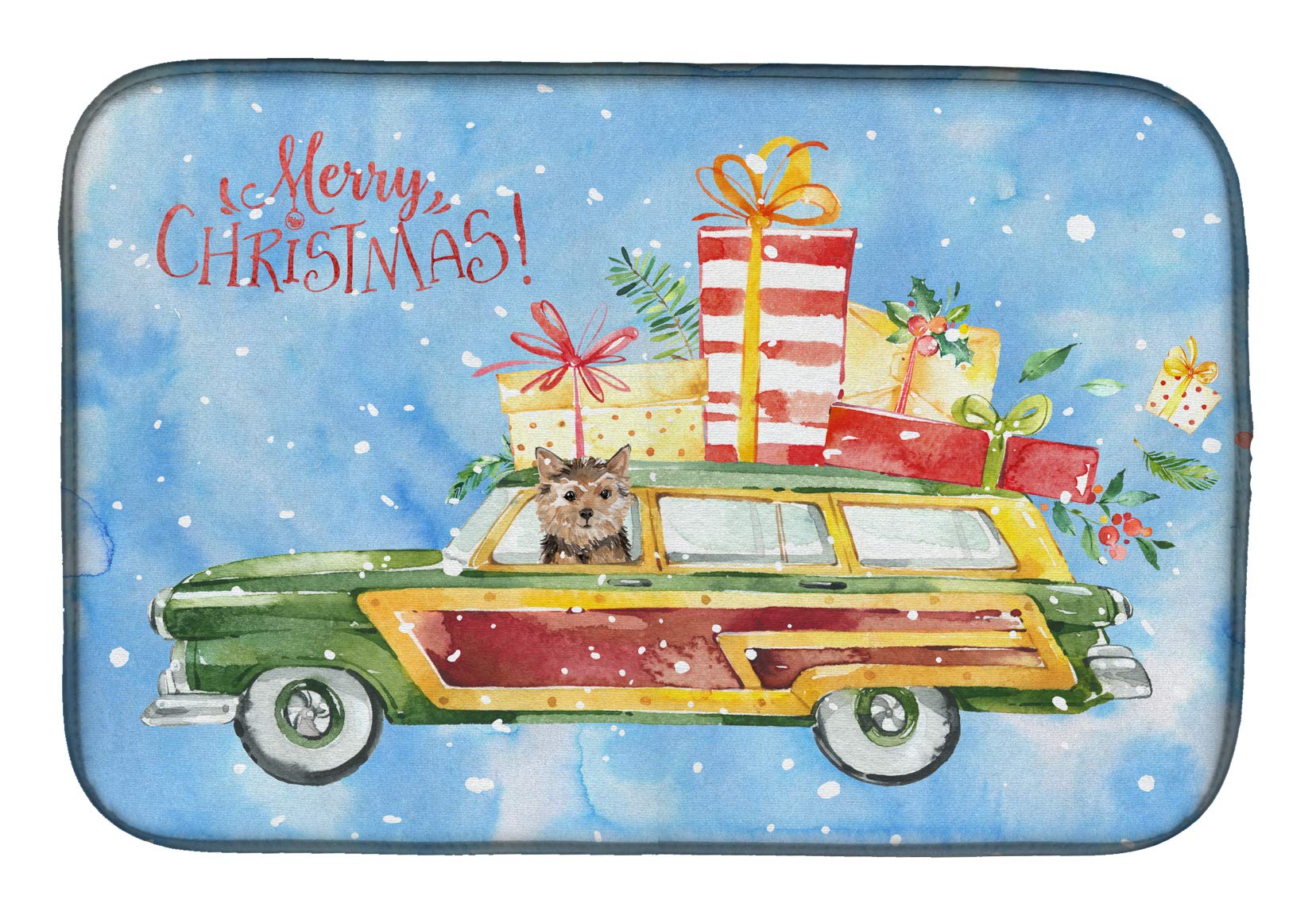 Christmas Norwich Terrier Dish Drying Mat - Absorbent Kitchen Counter Pad for Holiday Decor