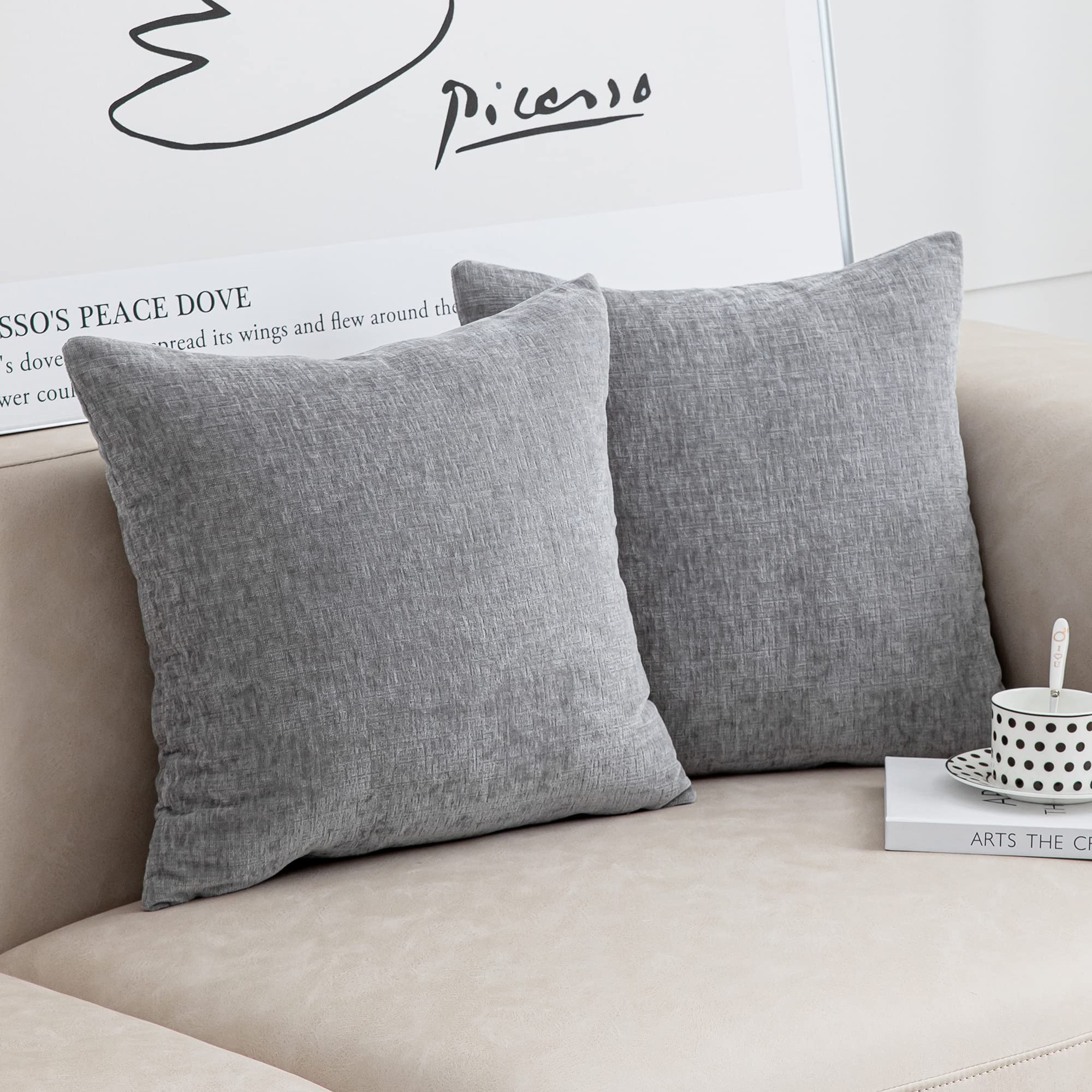 Anickal Grey Pillow Covers 20x20 Inch Set of 2 - Modern Farmhouse Rustic Decorative Square Throw Pillow Covers for Sofa, Couch, Living Room & Bedroom - Soft Cushion Cases for Home Decor & Cozy Comfort