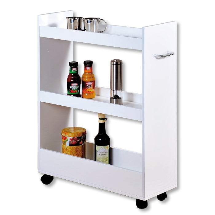 Mobile Shelf Trolley with Castors - White | Rolling Storage Cart for Kitchen, Office & Garage Organization