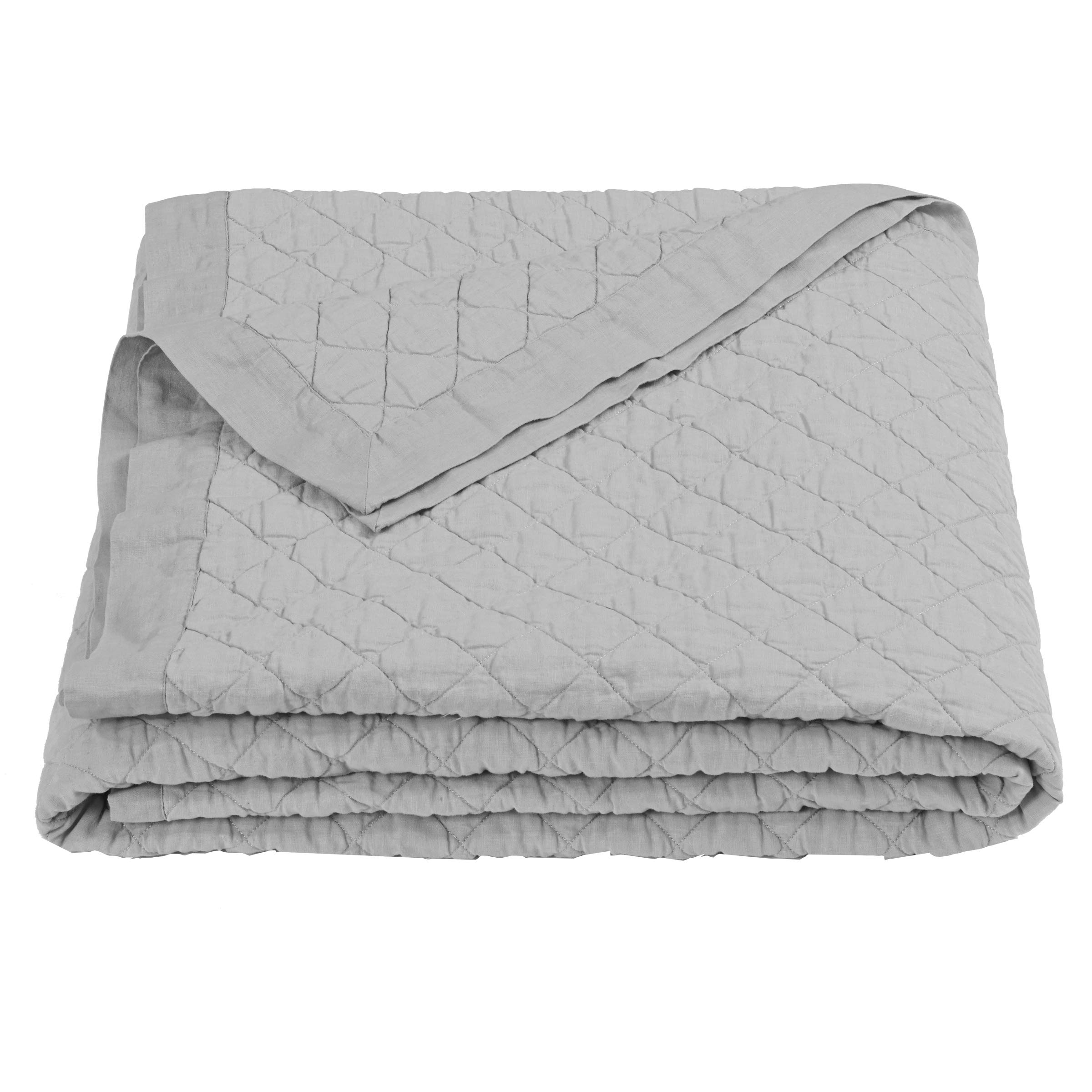 Premium Linen Cotton Diamond Quilt King Size - Gray Solid Luxury Bedding Set | Soft Lightweight Bed Cover for Master Bedroom, Guest Room & Cozy Home Decor