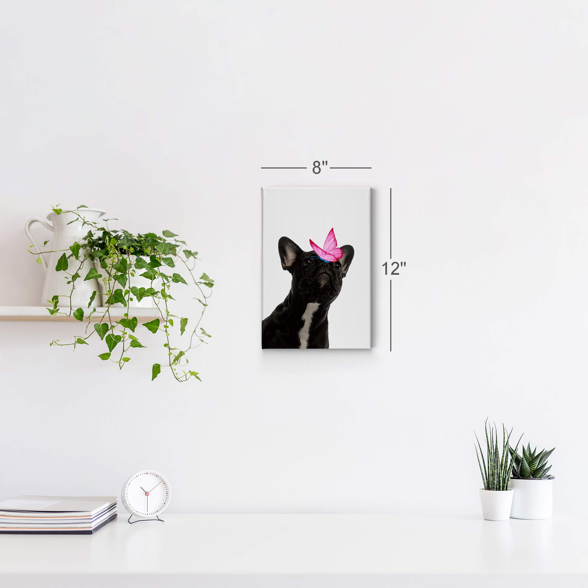 French Bulldog Portrait with Pink Butterfly - Animal Canvas Wall Art Print for Pet Lovers, Dog Owners & Home Decor - Perfect Gift for Mom, Dad & Kids - Ready to Hang 36x24 - Ideal for Living Room, Bedroom & Nursery Decor