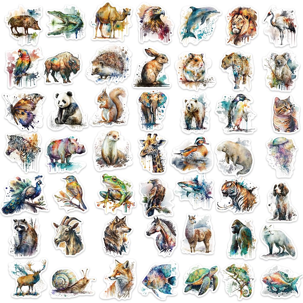 50Pcs Cute Waterproof Animal Stickers for Hydro Flask, Laptop, Suitcase & Scrapbook - Durable Vinyl Decals for Water Bottles, Party Supplies & DIY Crafts - Perfect for Teens, Adults & School/Office Use