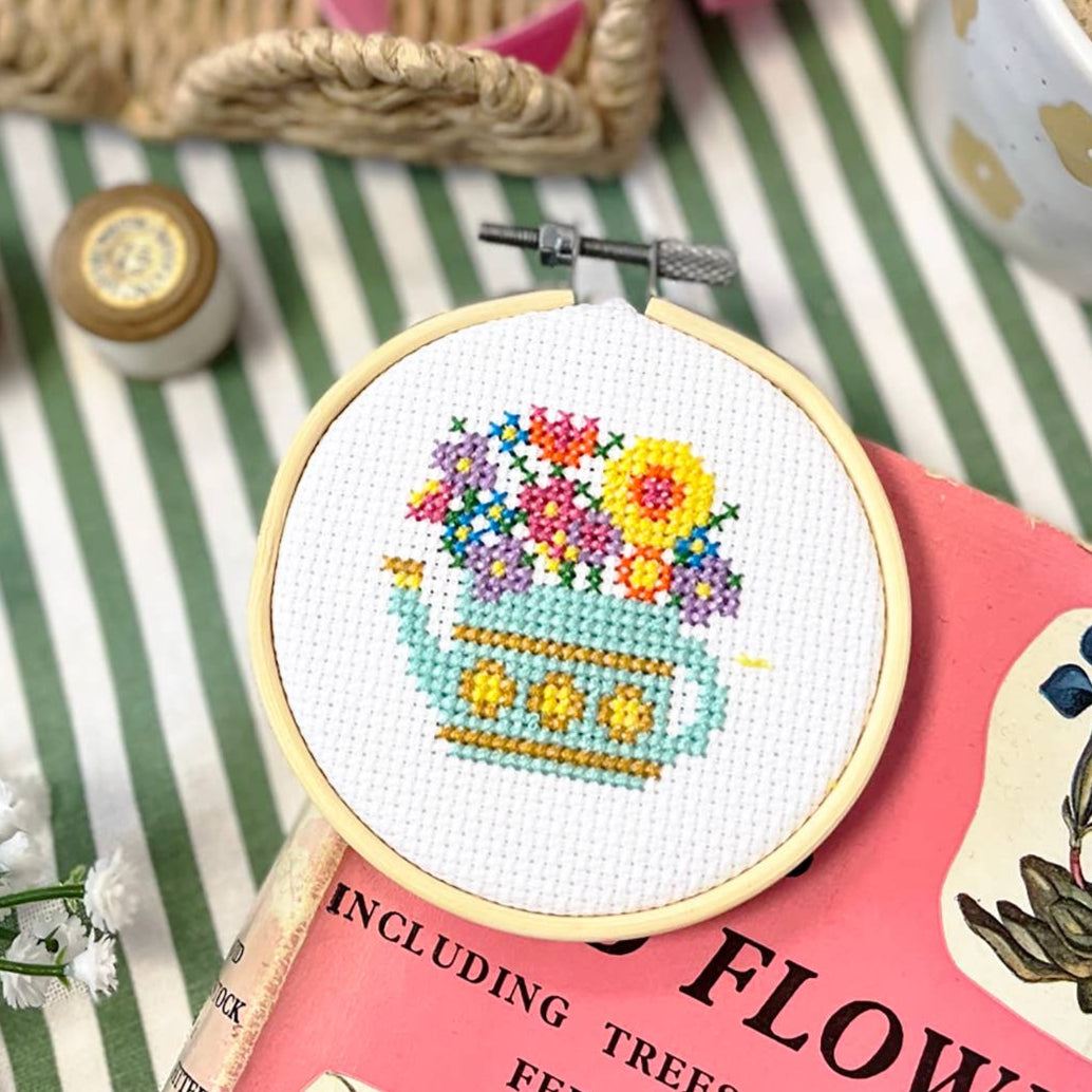 Mini Cross Stitch Kit - Watering Can Design for Beginners | DIY Embroidery Craft Supplies | Perfect for Home Decor, Gifts & Relaxation